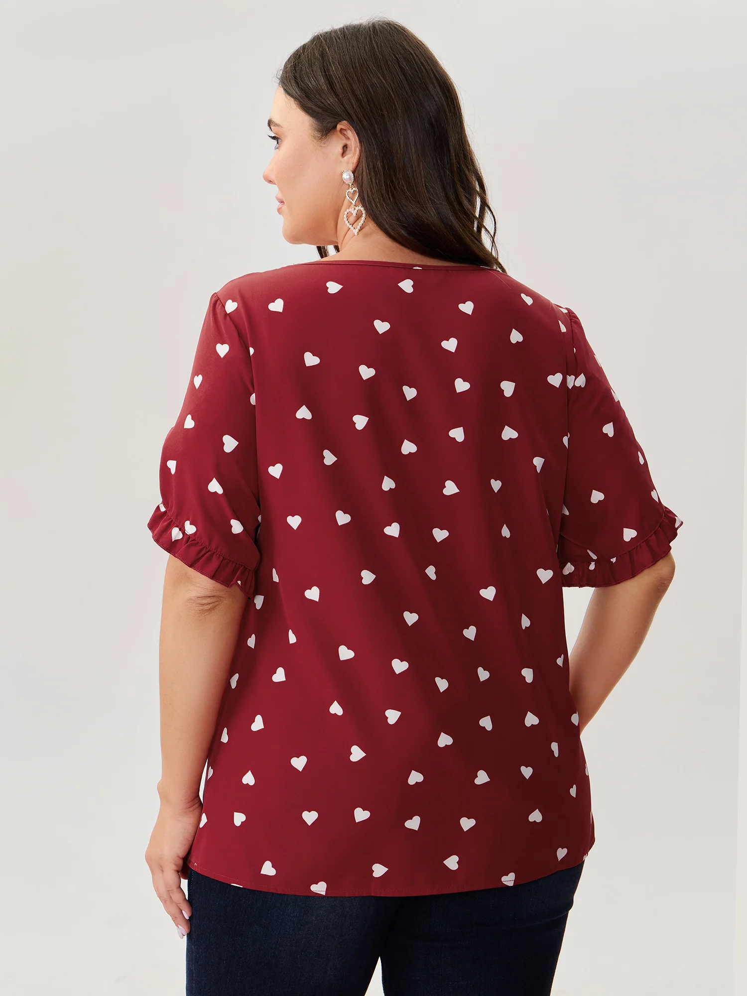 Ruffled Overlap Sleeve Heart Pattern Blouse - Image 4