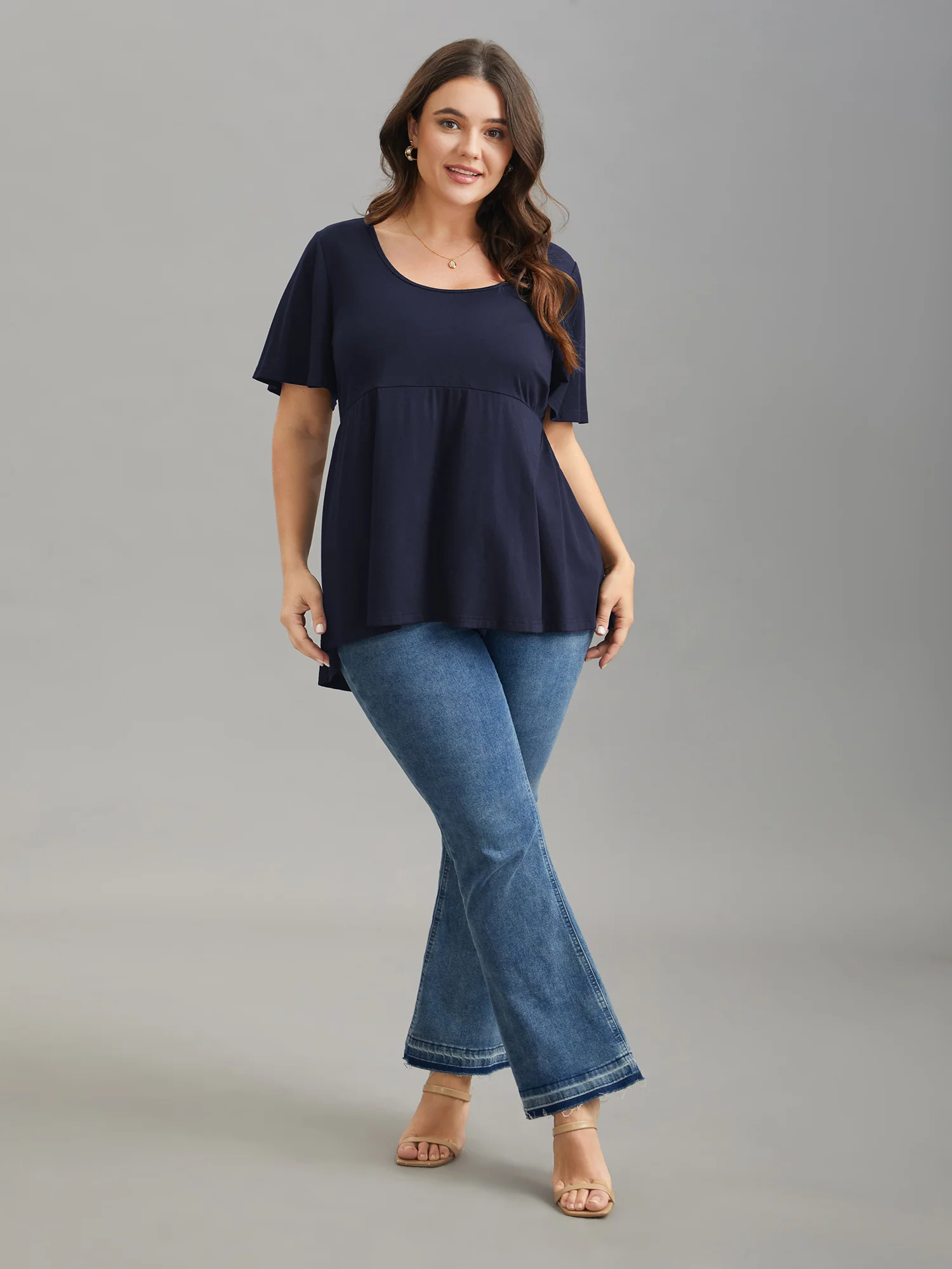 Ruffled Sleeve Round Neck Babydoll Top - Image 3