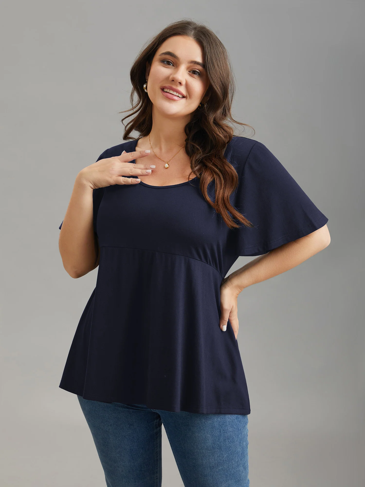 Ruffled Sleeve Round Neck Babydoll Top - Image 4