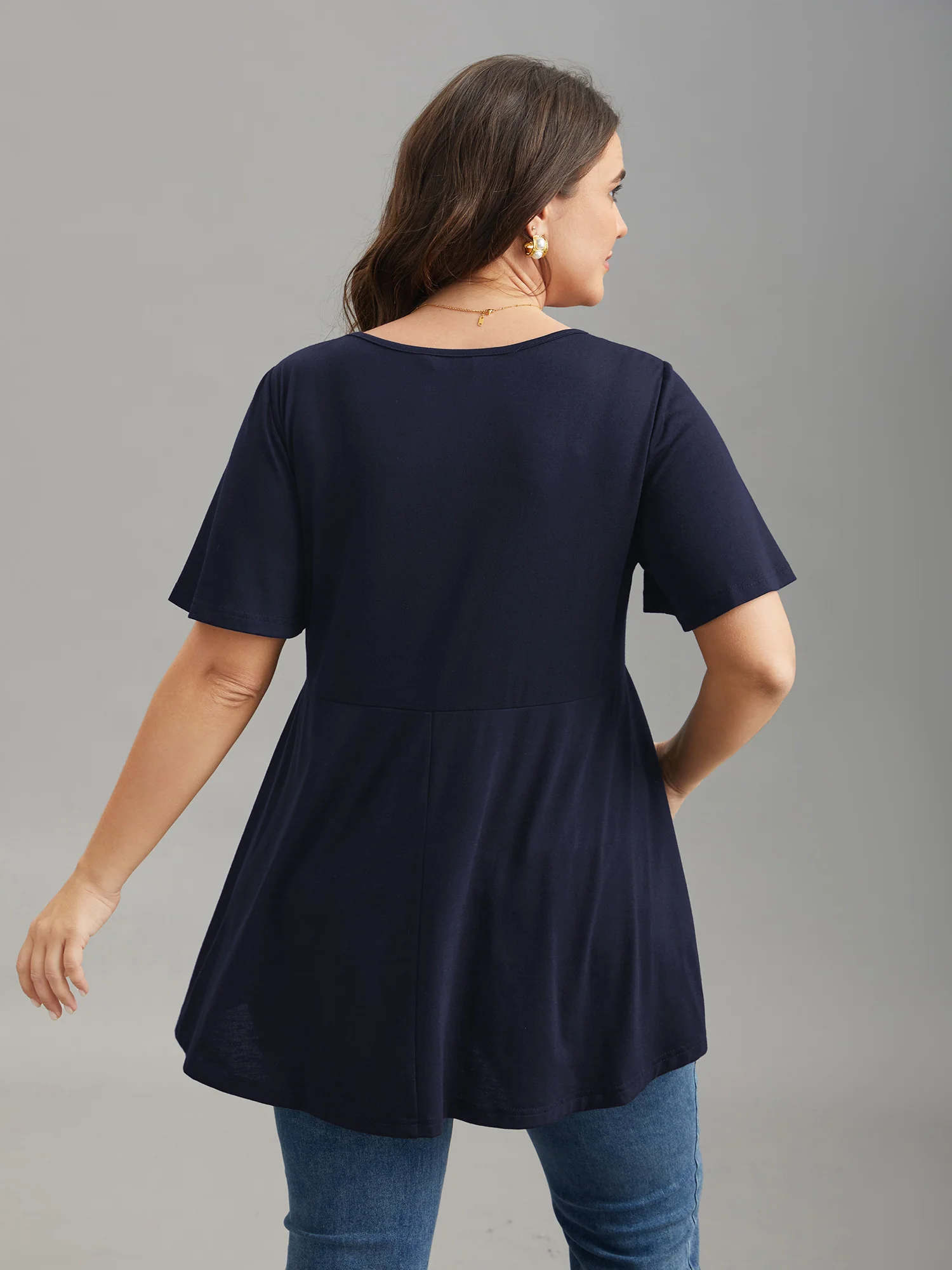Ruffled Sleeve Round Neck Babydoll Top - Image 5