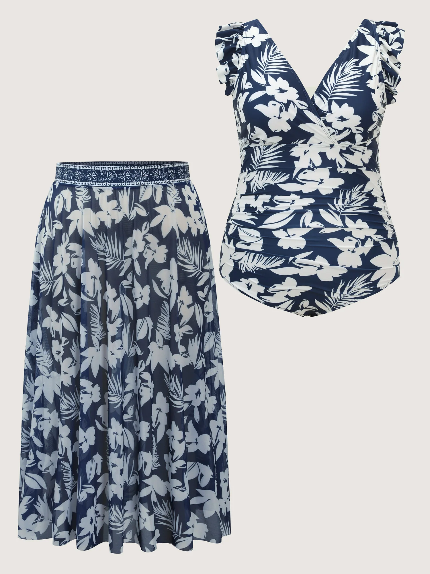 Sarong Set Tropical Print One-Piece Swim - Image 6