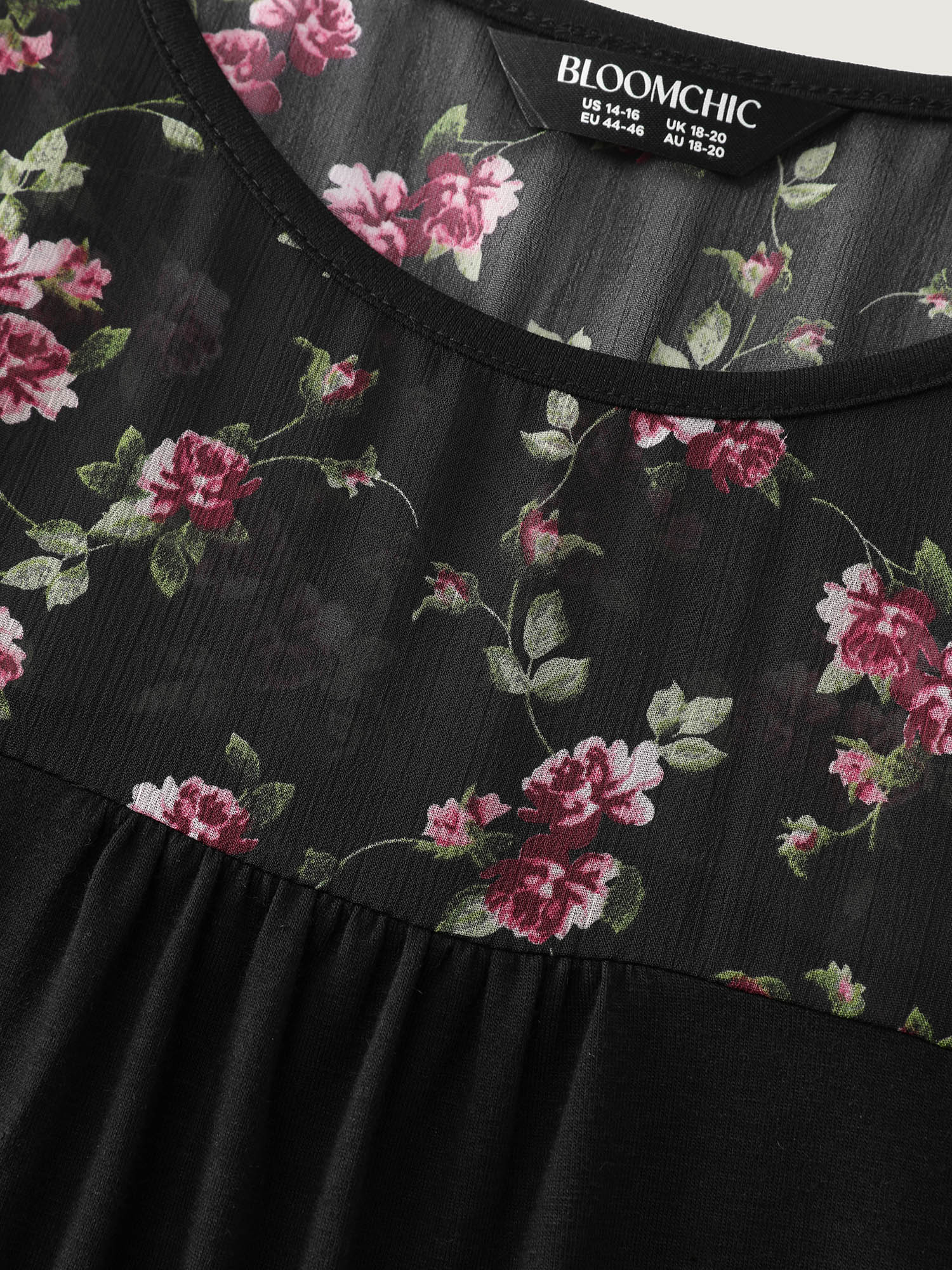Sheer Floral Print Contrast Knit Top - Image 5