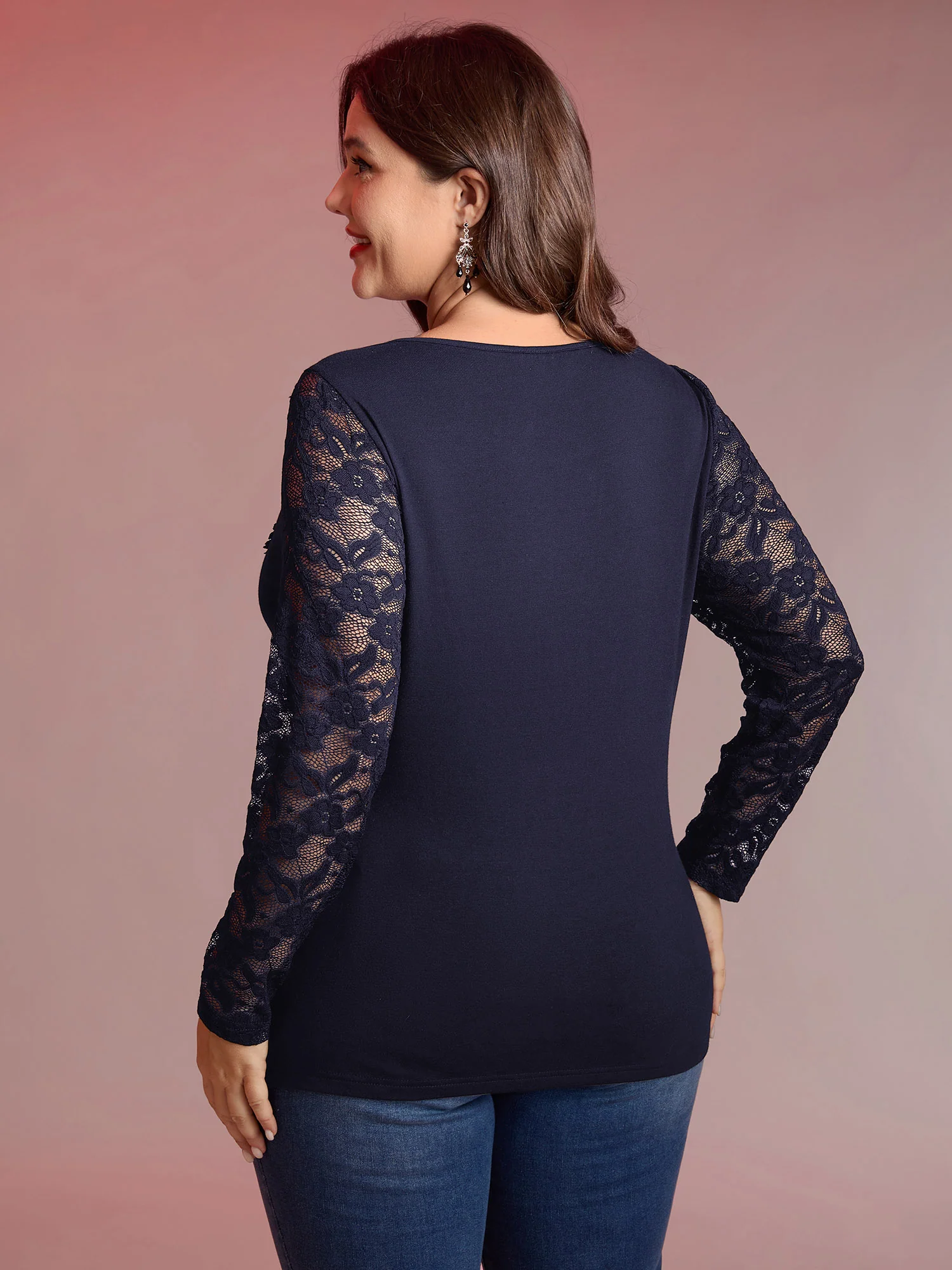 Sheer Lace Fitted Solid T-Shirt - Image 11