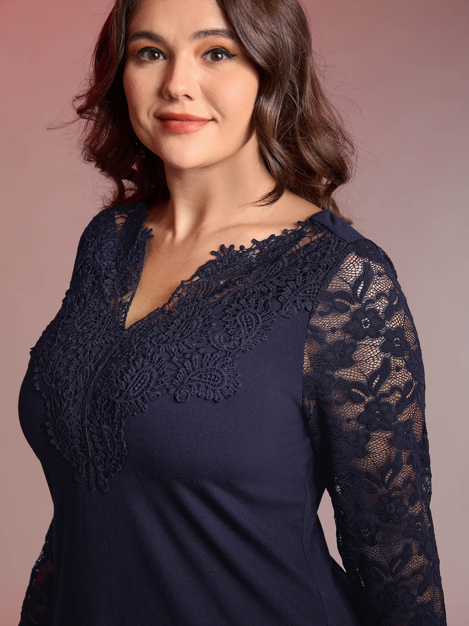 Sheer Lace Fitted Solid T-Shirt - Image 9