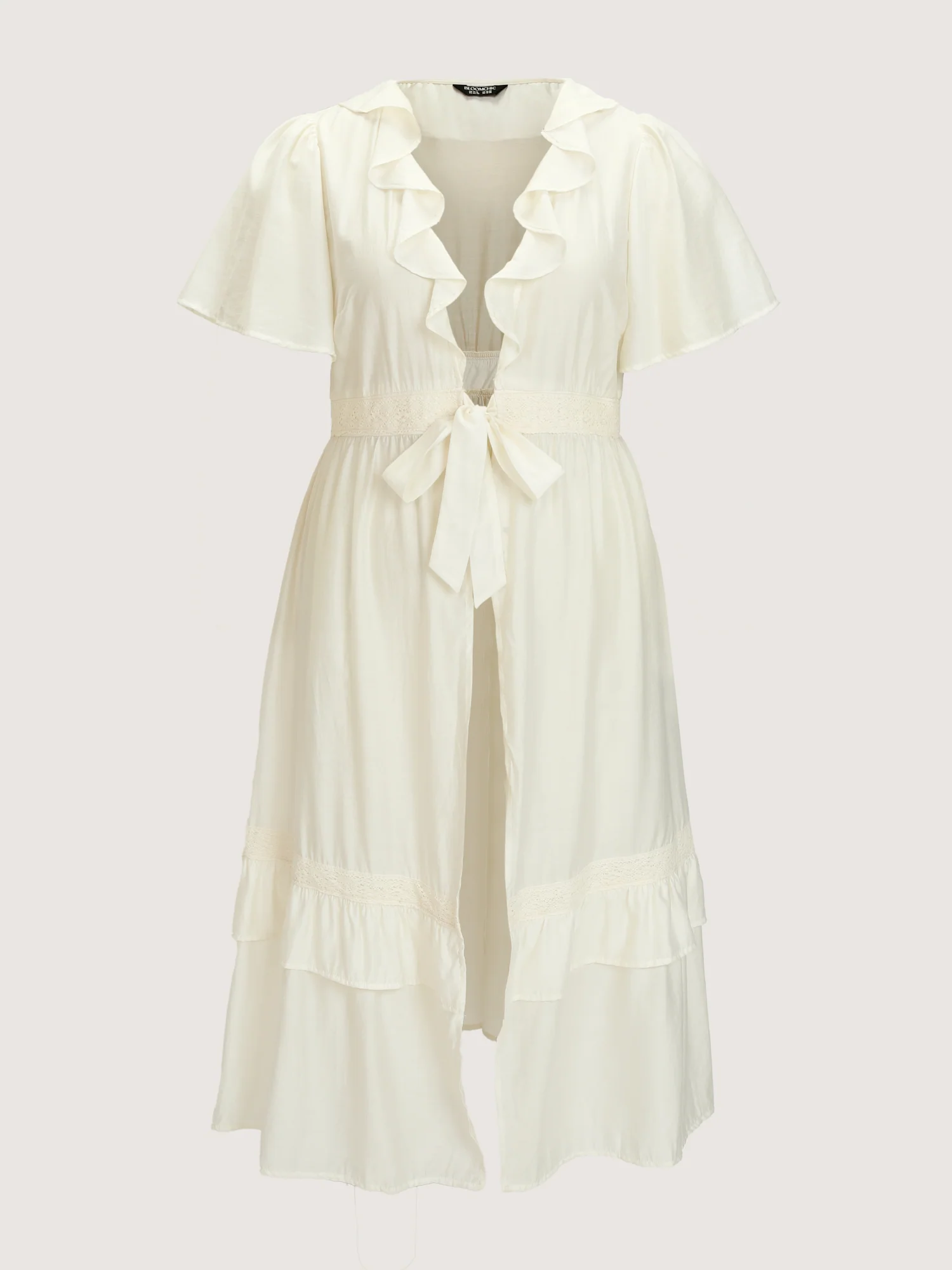 Sheer Lace Lotus Leaf Detail Kimono - Image 7