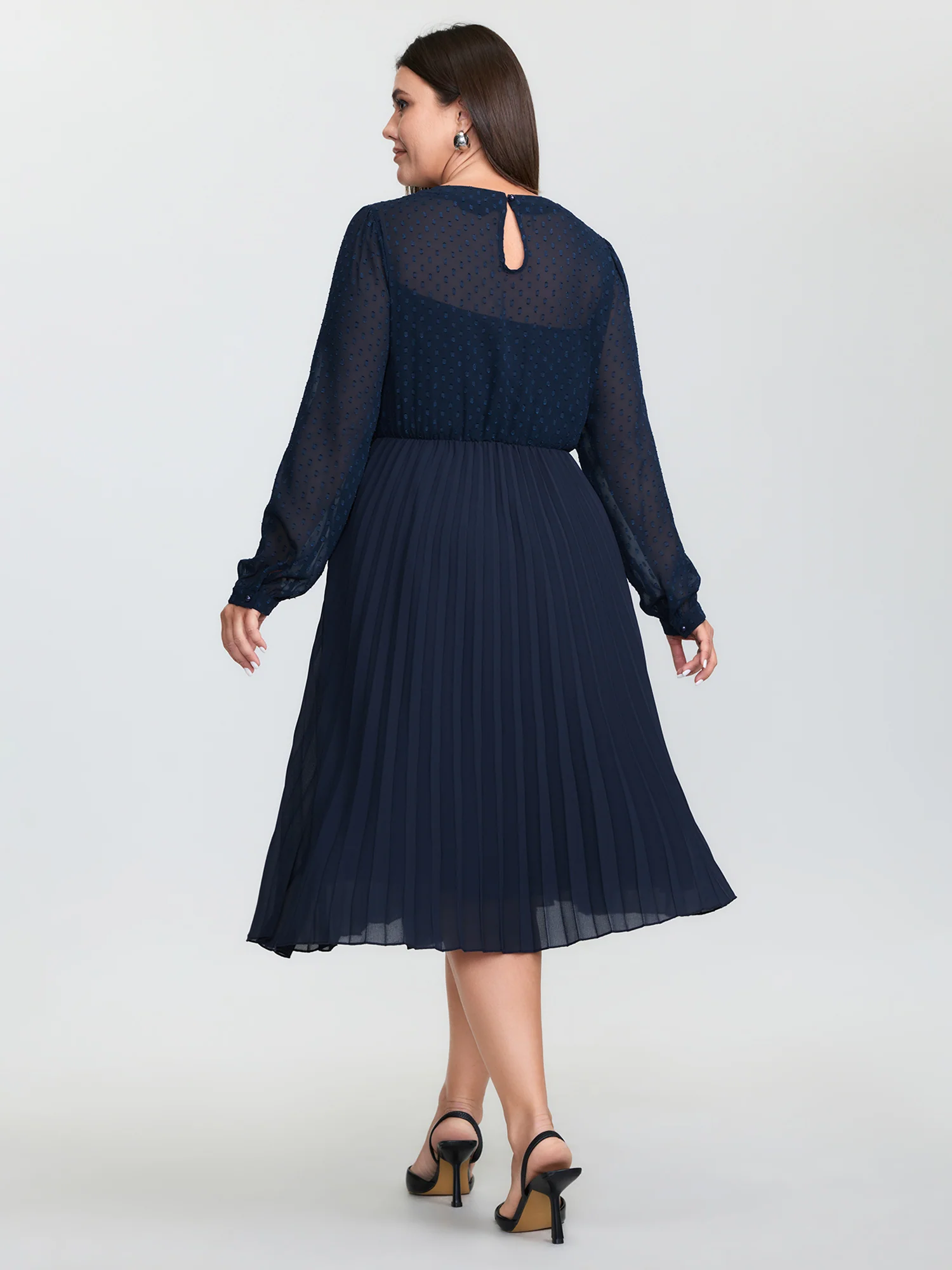 Sheer Polka Dots Pleated Midi Dress - Image 4