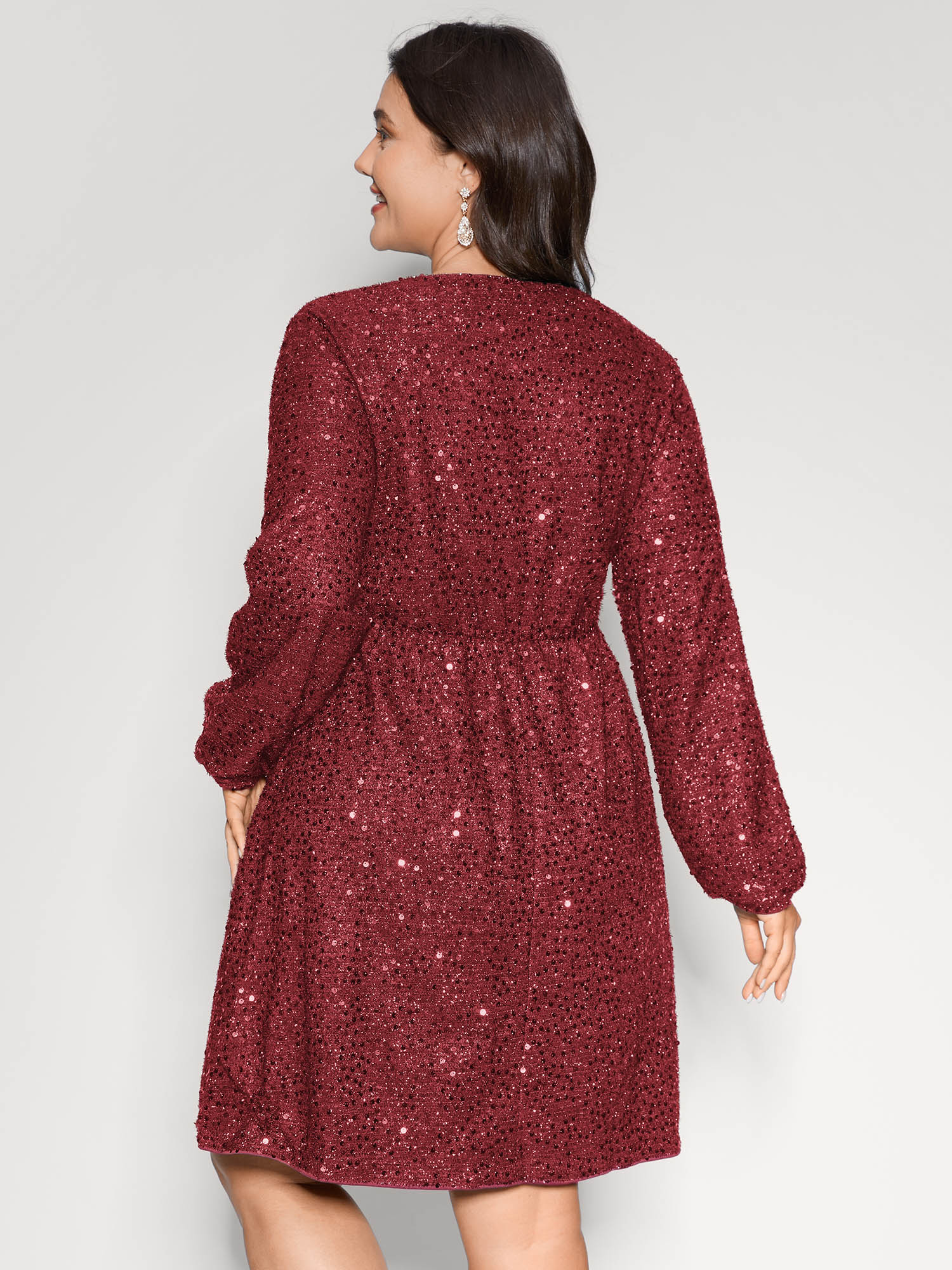 Shimmery Sequin V-Neck Knee Dress - Image 19