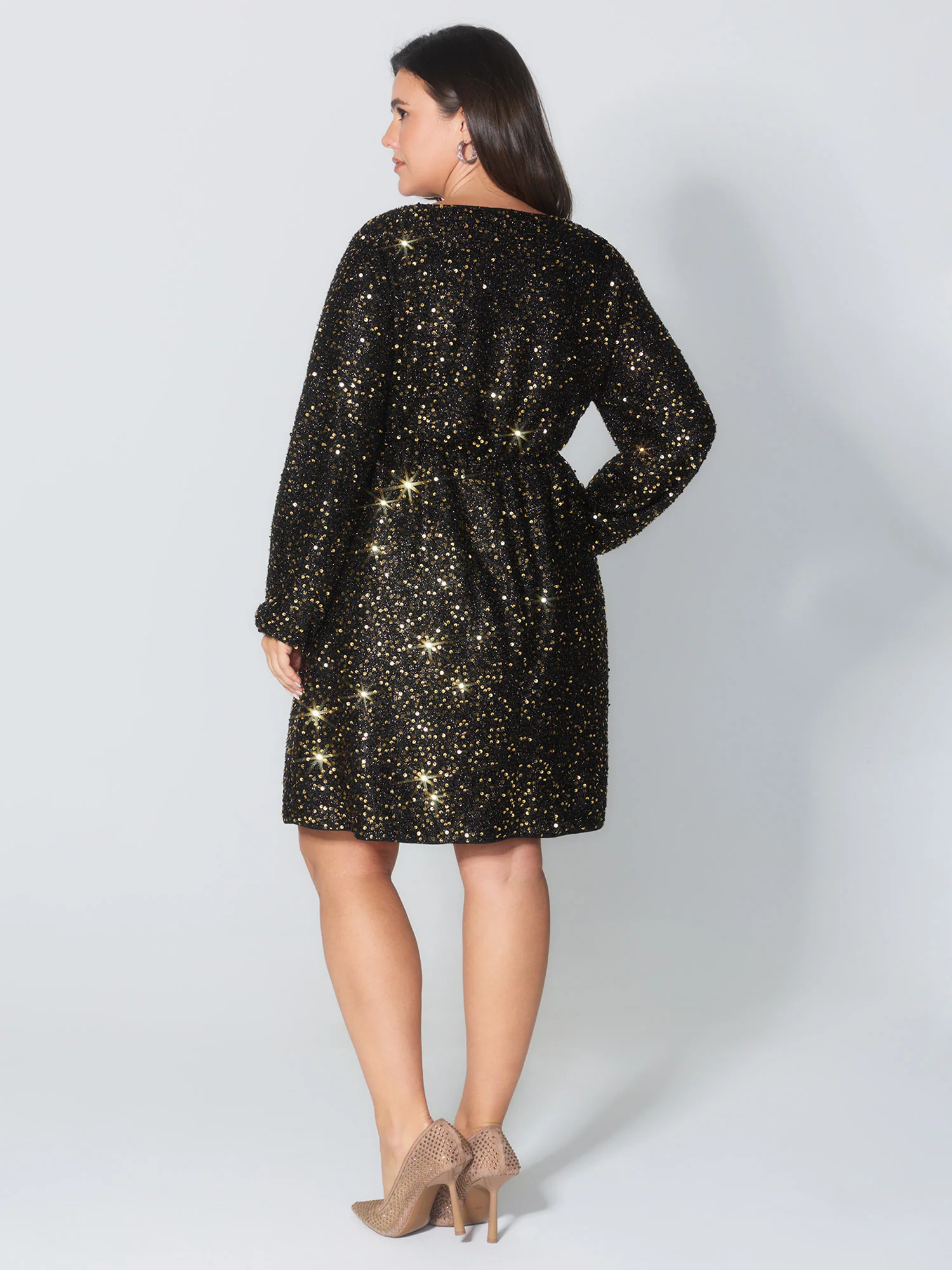 Shimmery Sequin V-Neck Knee Dress - Image 4