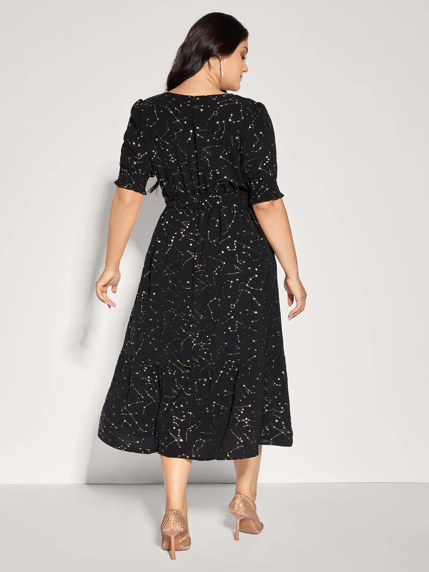Shimmery Star Print Stretchy-Waist Midi Dress - Image 4