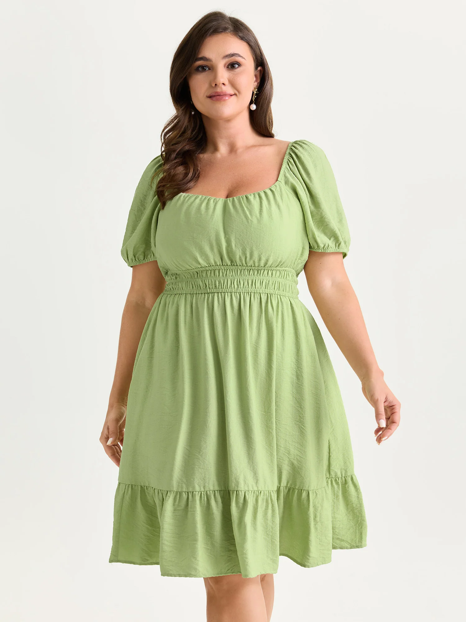 Shirred Waist Puff Sleeve Mini Dress