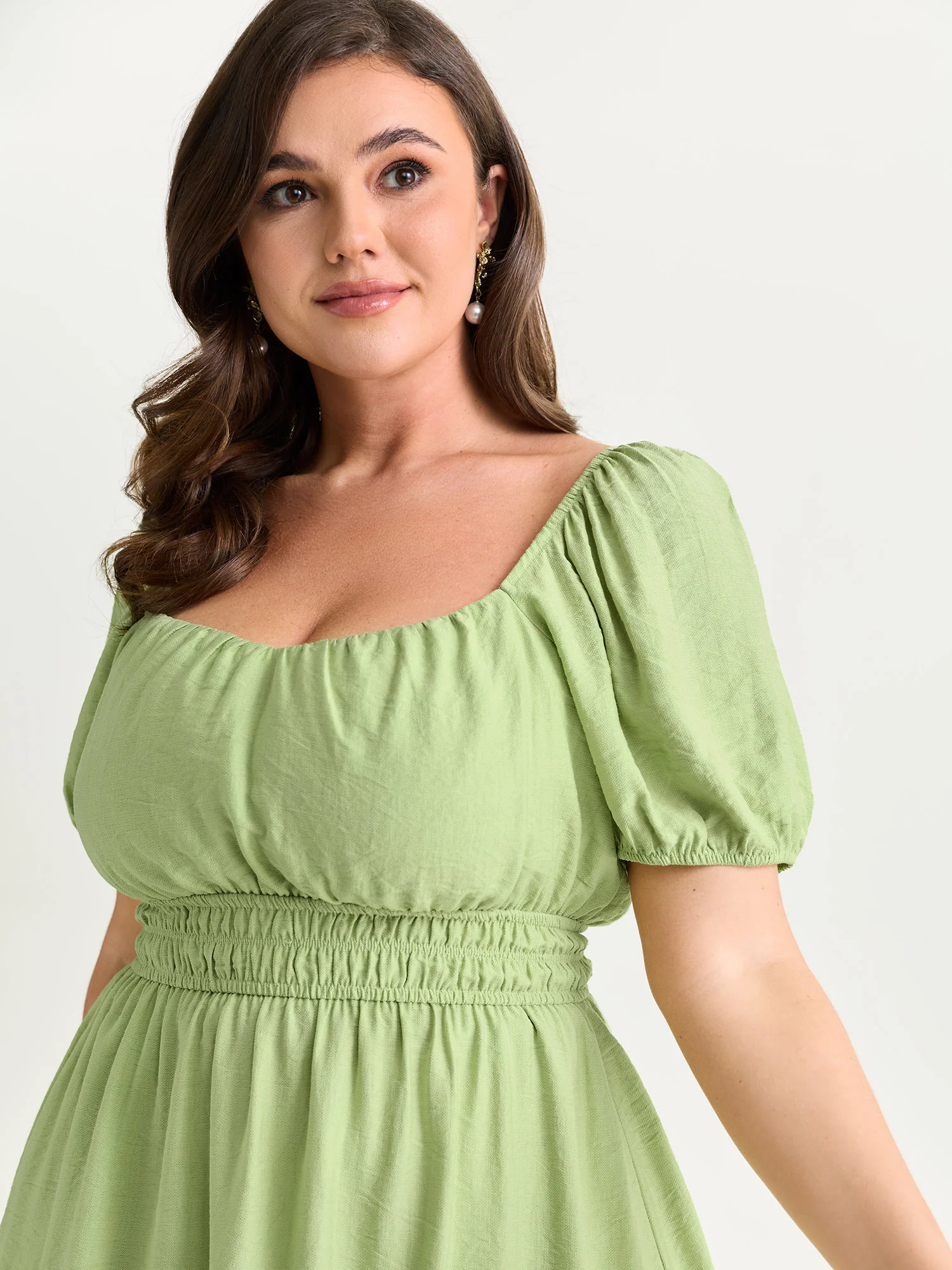 Shirred Waist Puff Sleeve Mini Dress - Image 2