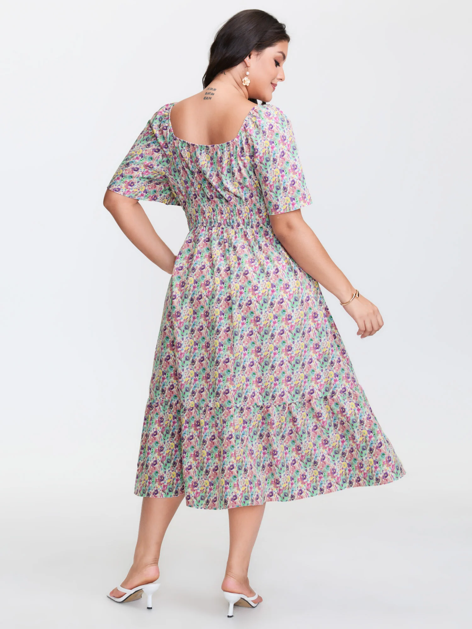 Smocked Waist Floral Ties Tiered Maxi Dress - Image 4