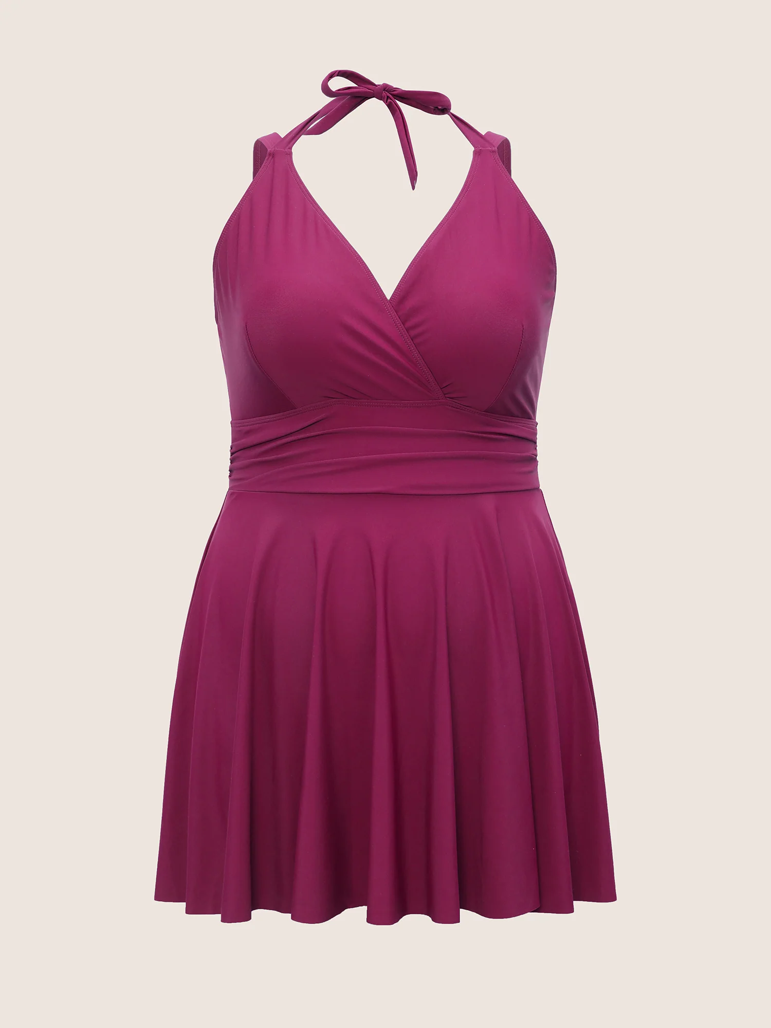 Solid Ruffle Hem Empire Waist Halter Neck Swim Dress - Image 18