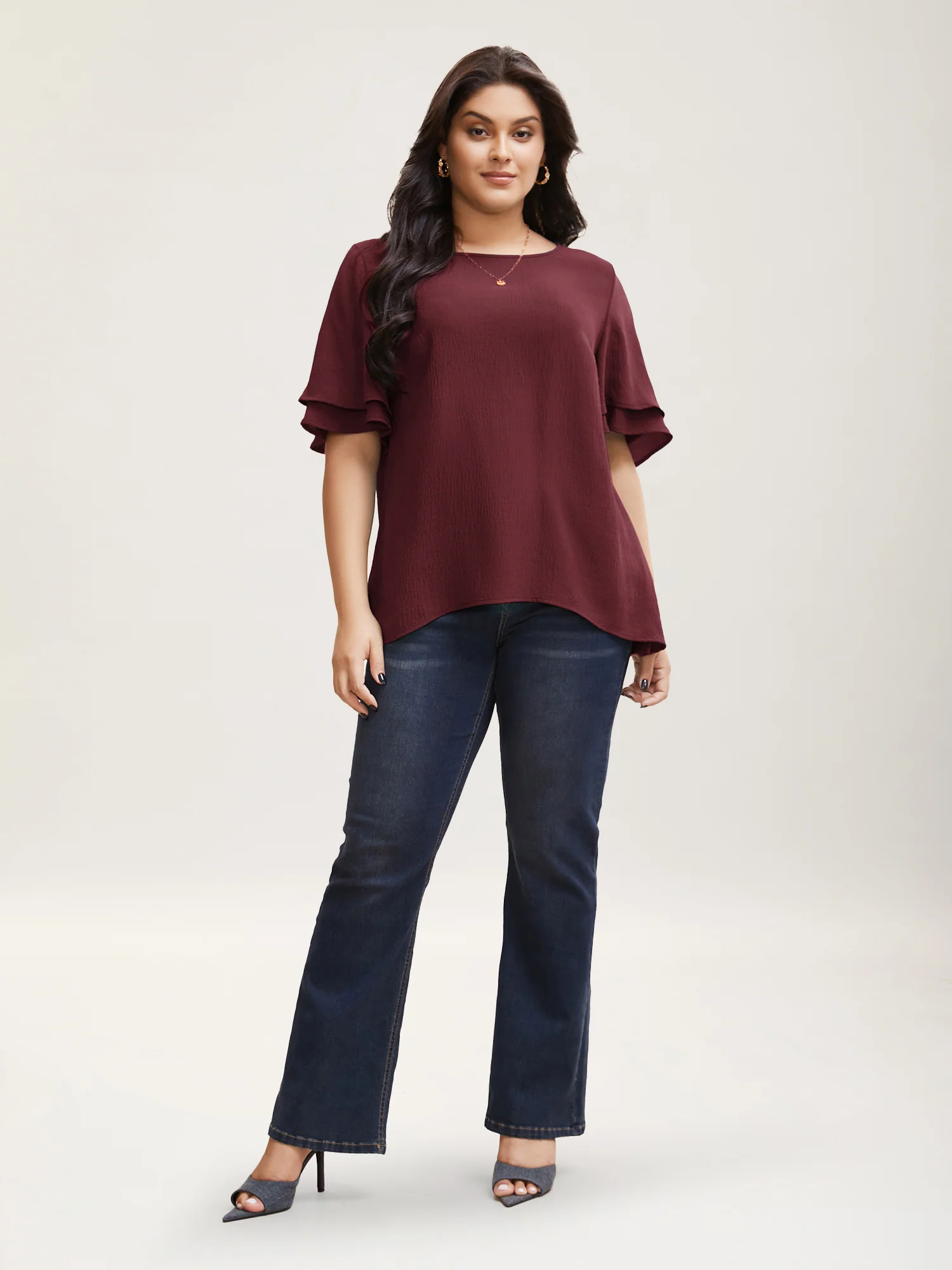 Solid Tiered Ruffles Split Hem Blouse - Image 6