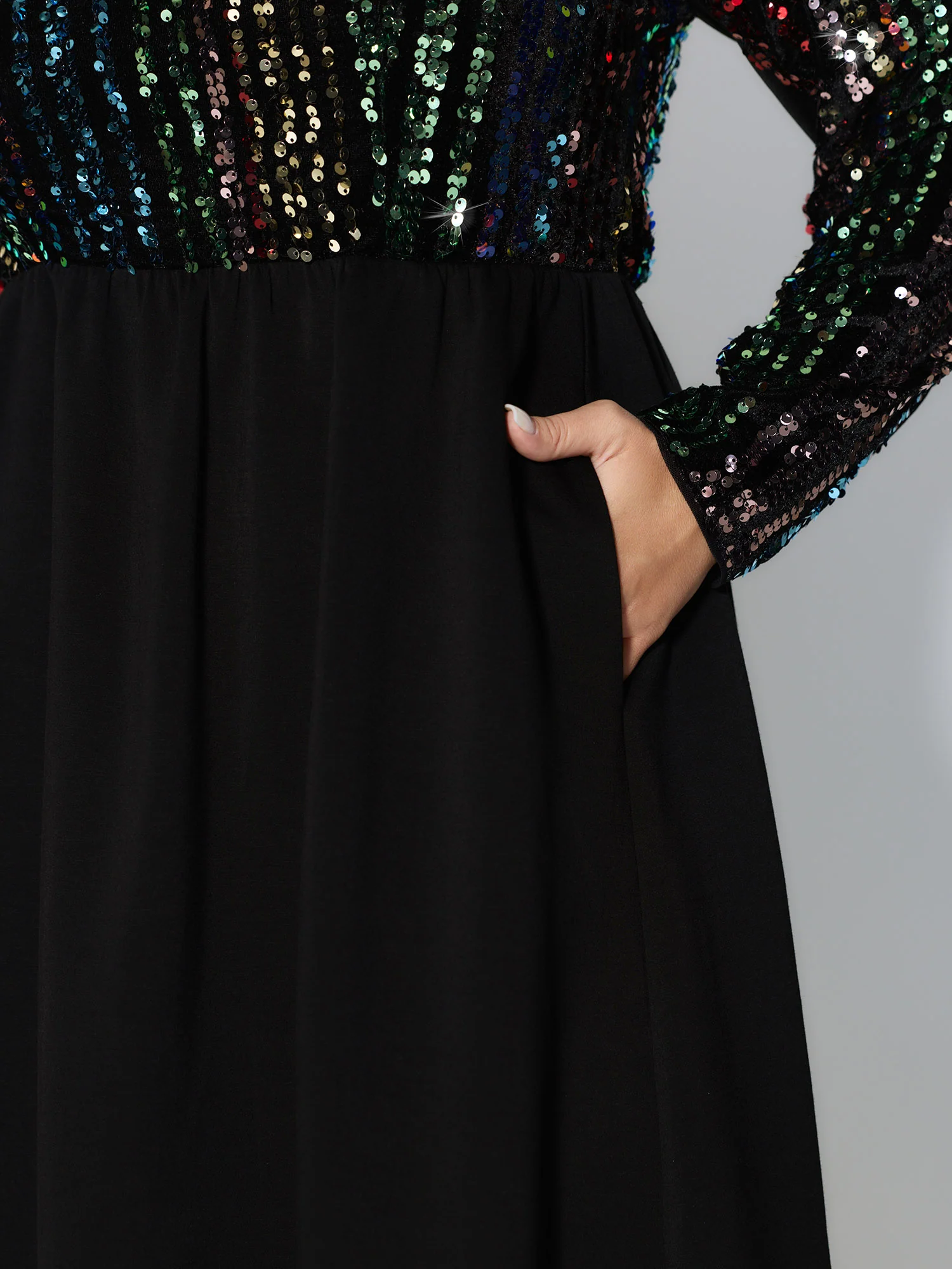 Sparkly Colorful Sequins Contrast Midi Dress - Image 3