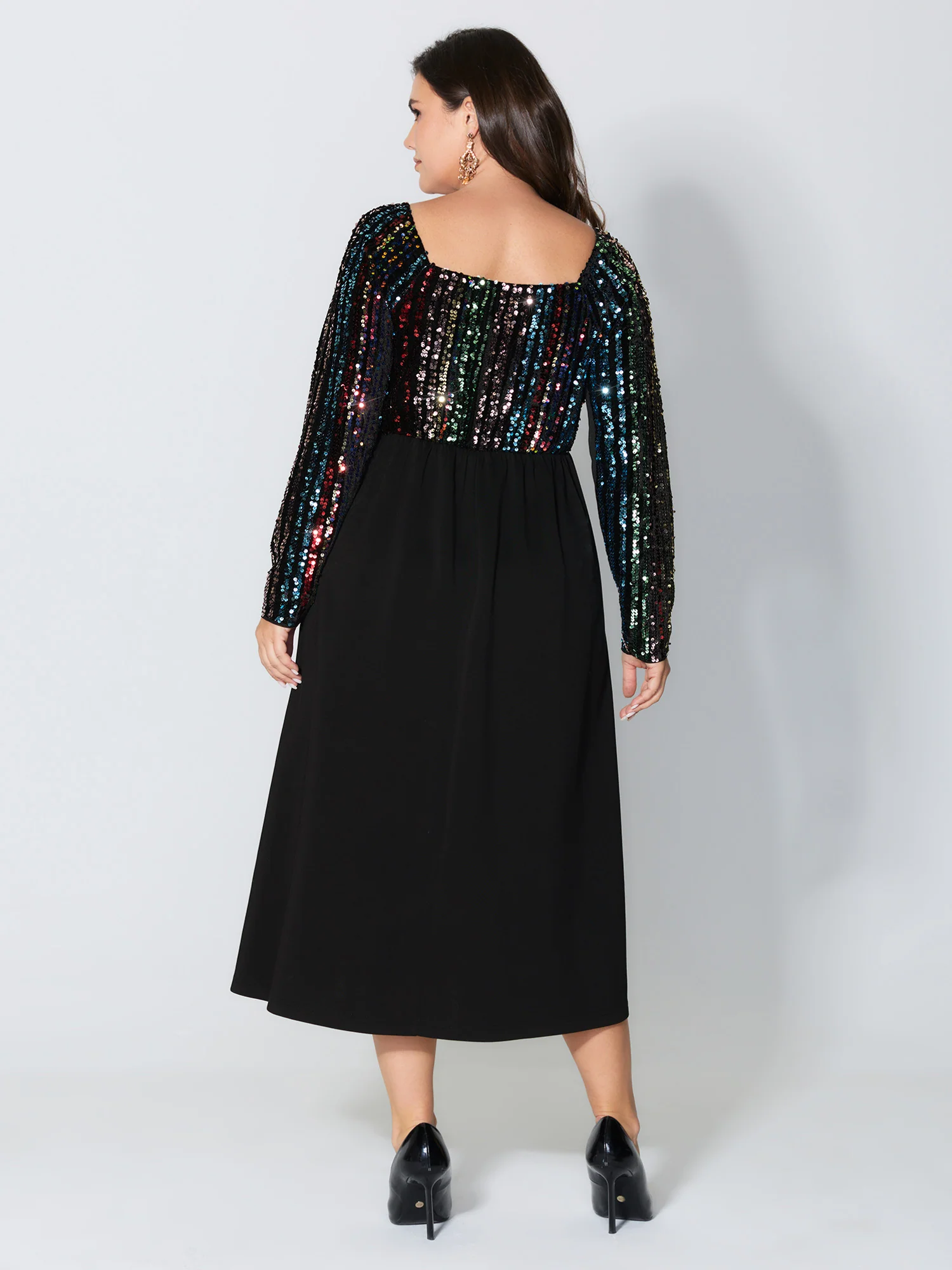 Sparkly Colorful Sequins Contrast Midi Dress - Image 4