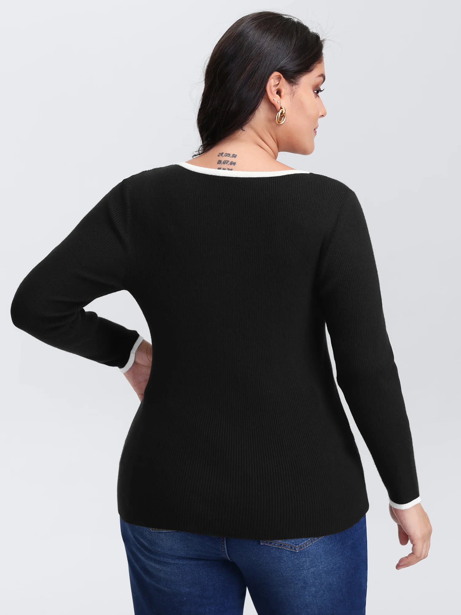 Square Neck Bowknot Fitted Pullover - Image 5