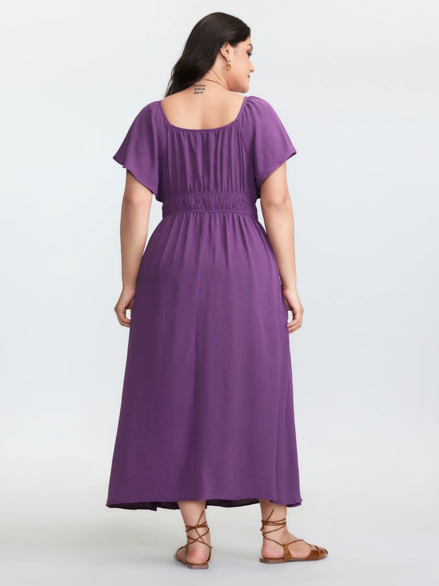 Square Neckline Shirred Waist Maxi Dress - Image 4