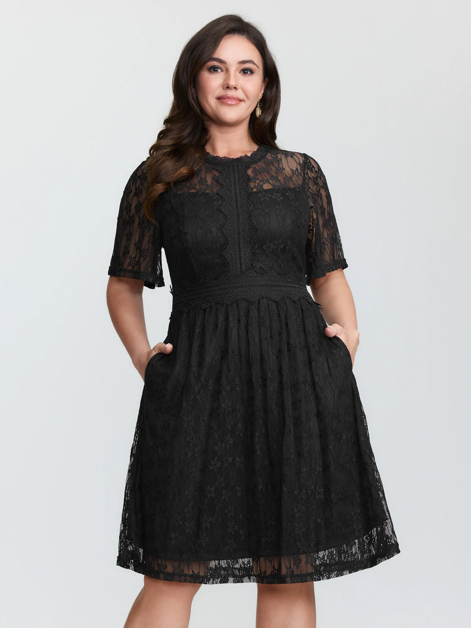 Star Lace Trim Shirred Waist Mini Dress
