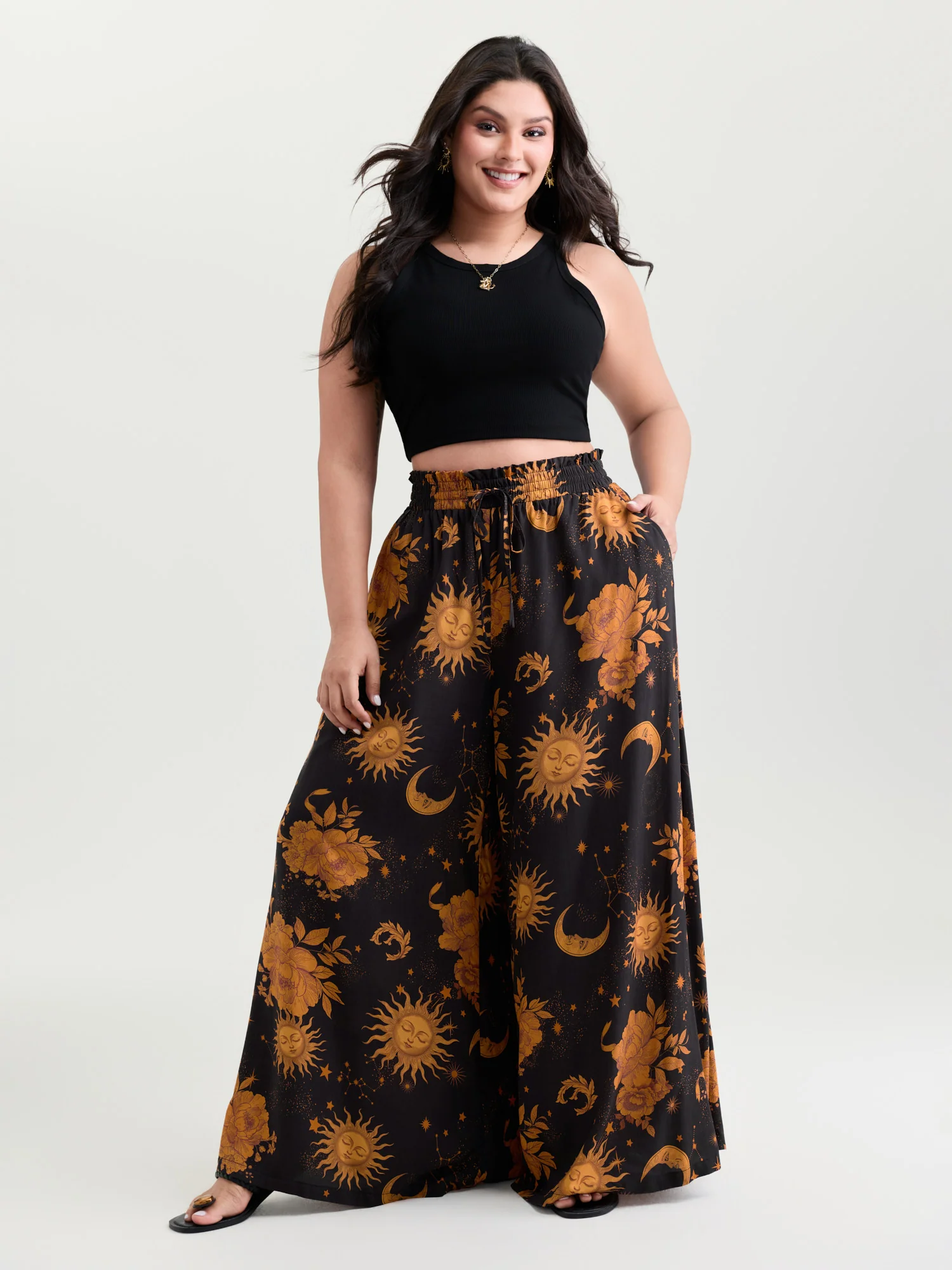 Star Moon Print Wide Waistband Pants - Image 2