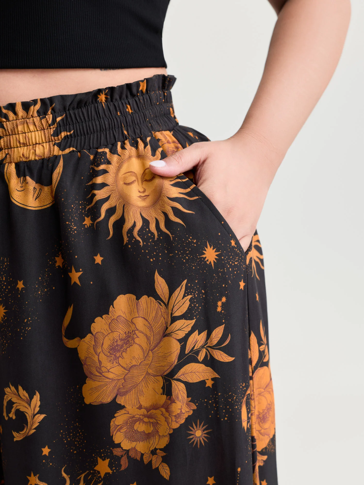 Star Moon Print Wide Waistband Pants - Image 4
