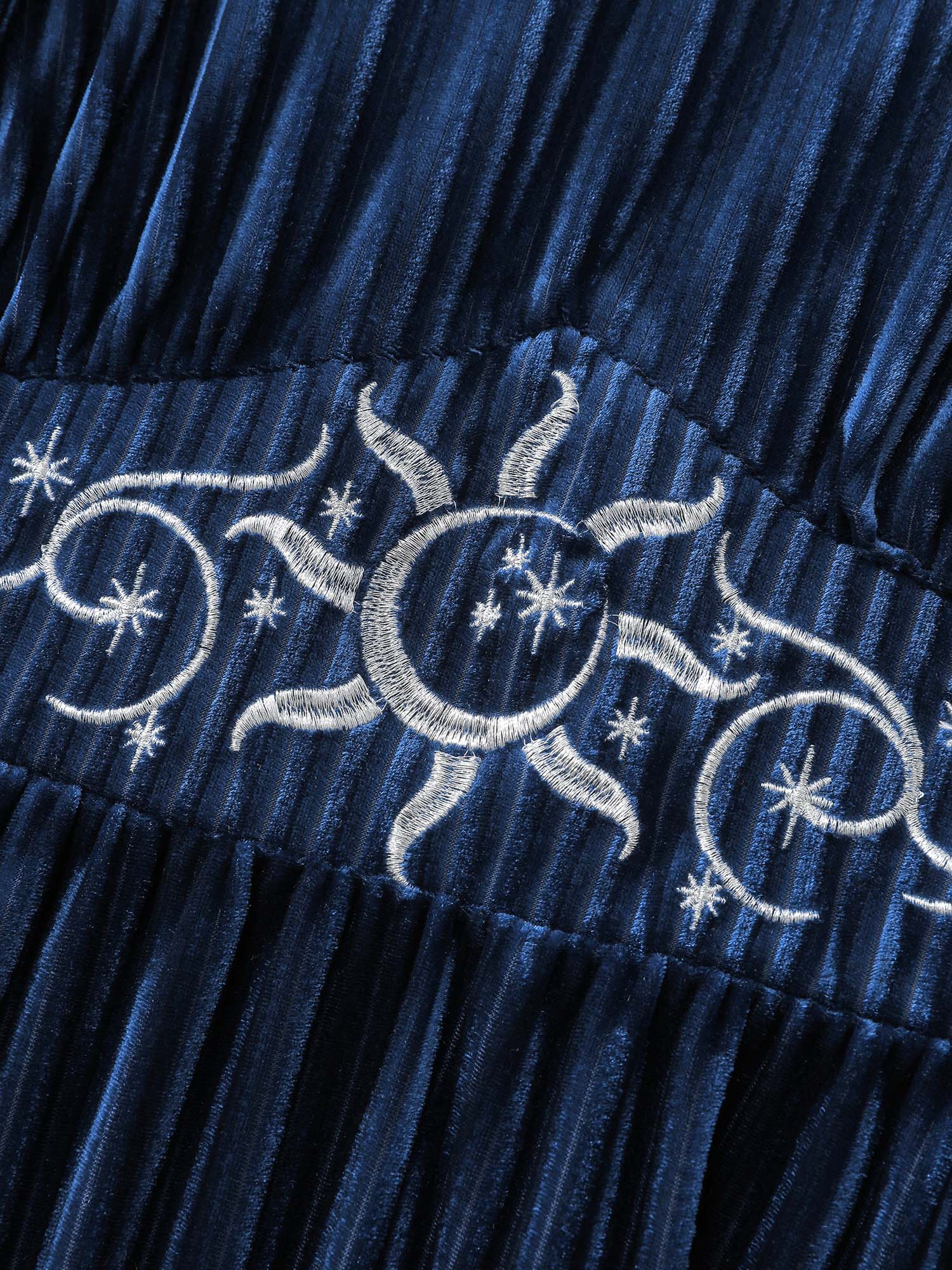 Velvet Celestial Embroidery Shirred Maxi Dress - Image 7