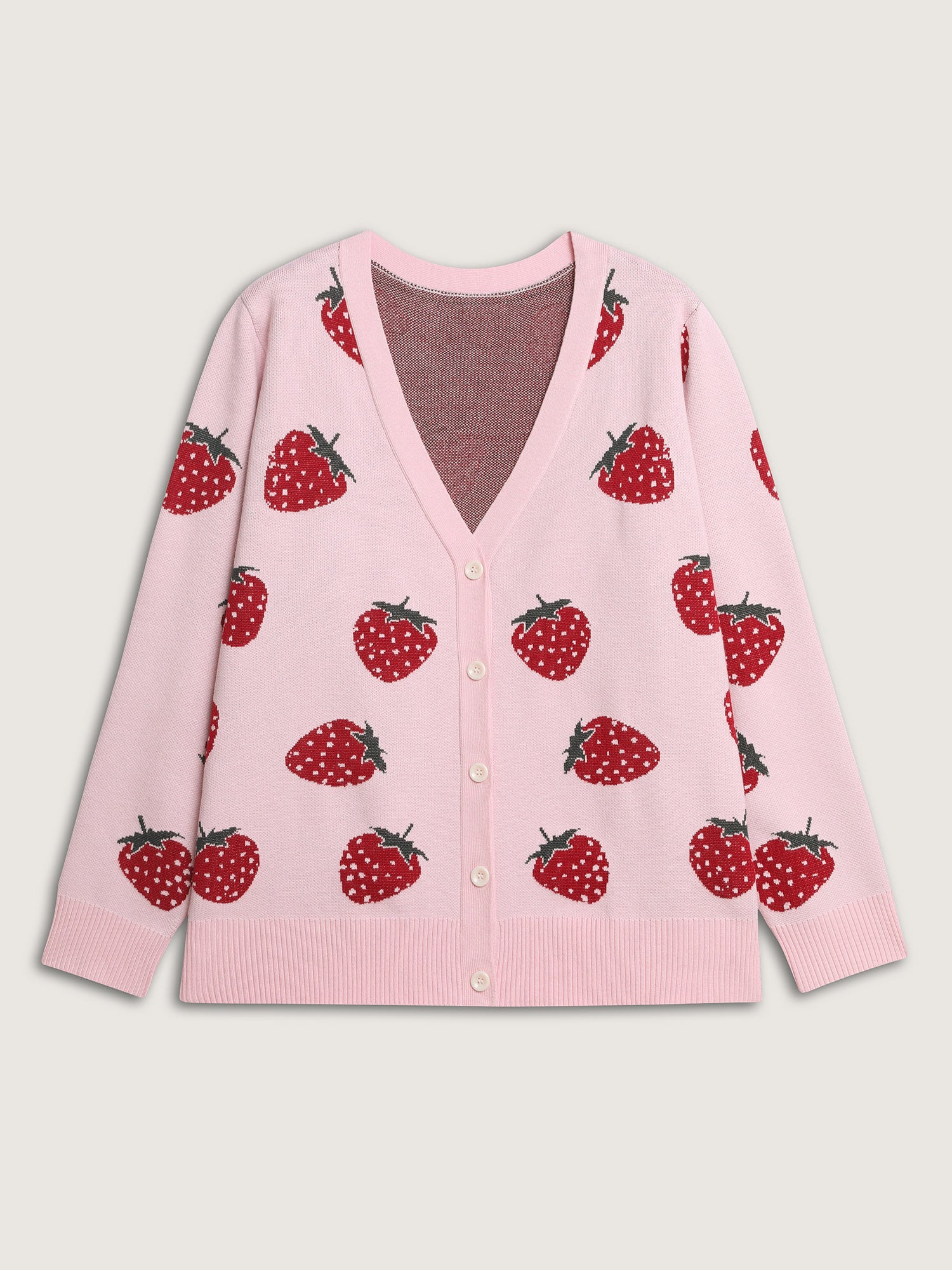 Strawberry Pattern Button-Front Knit Cardigan - Image 8