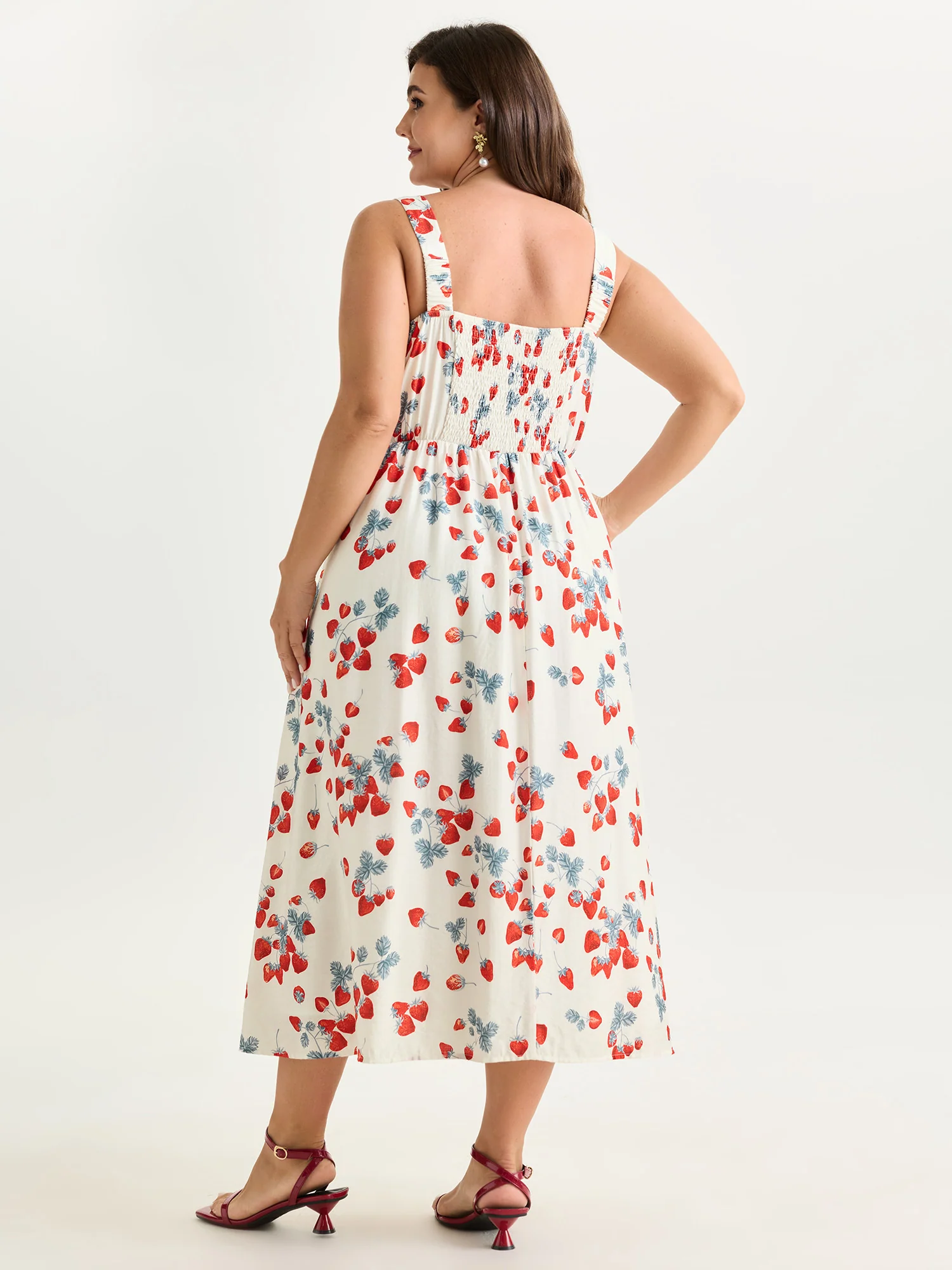 Strawberry Print Cinched-Waist Midi Dress - Image 4