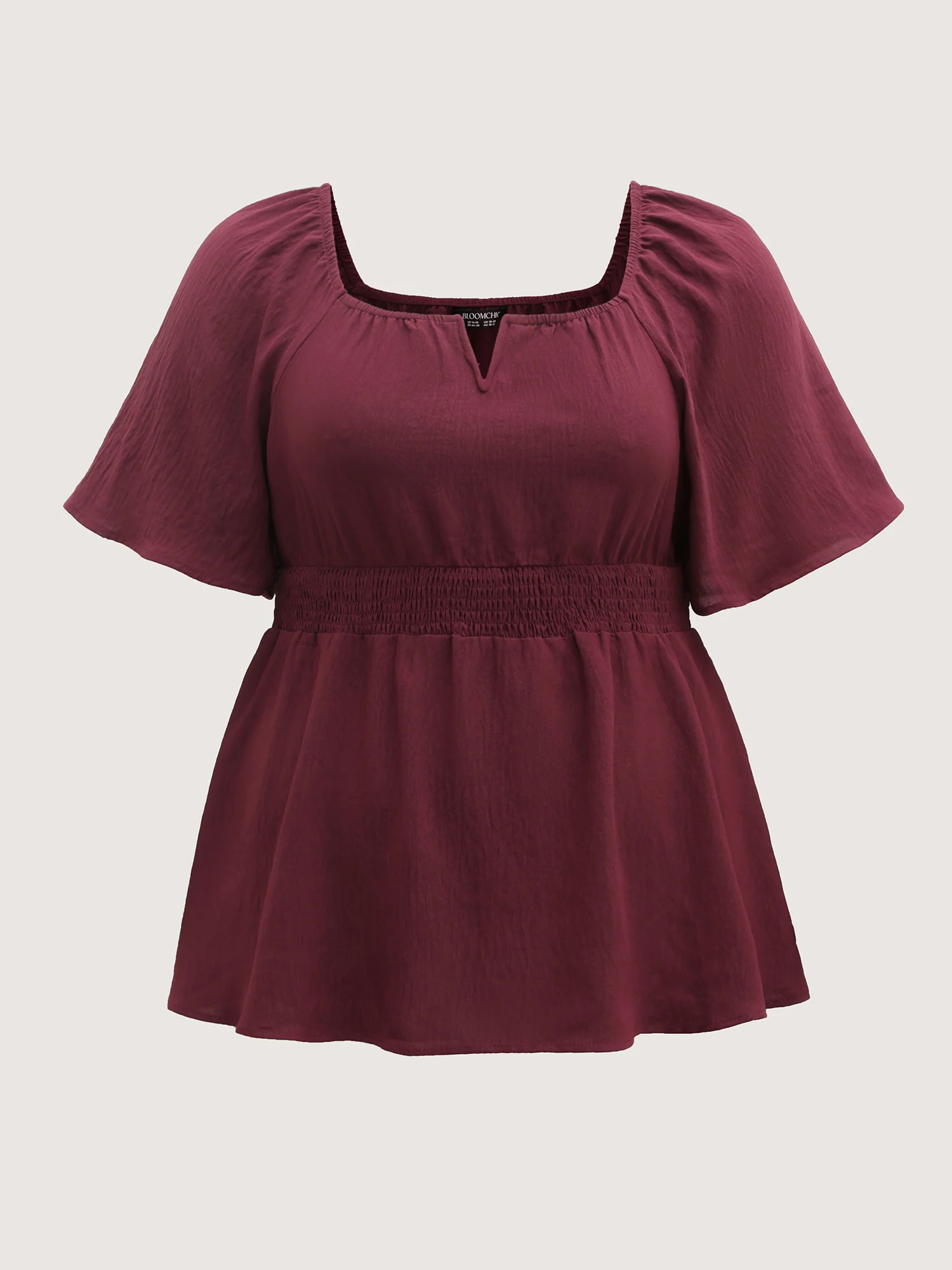 Stretchy Neckline Waist-Cinched Solid Blouse - Image 15