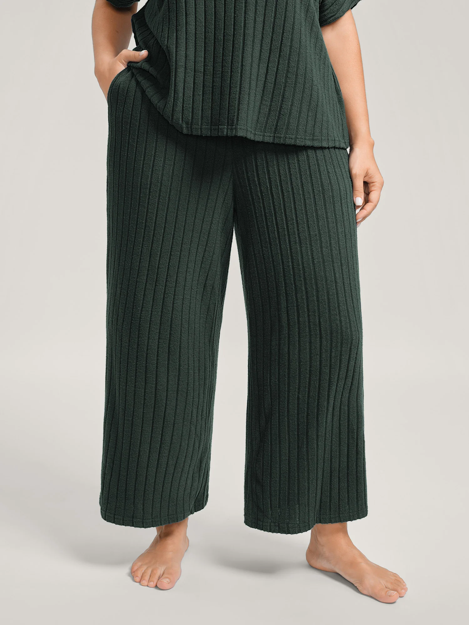 Stretchy Pit Strip Solid Loungewear Set - Image 11