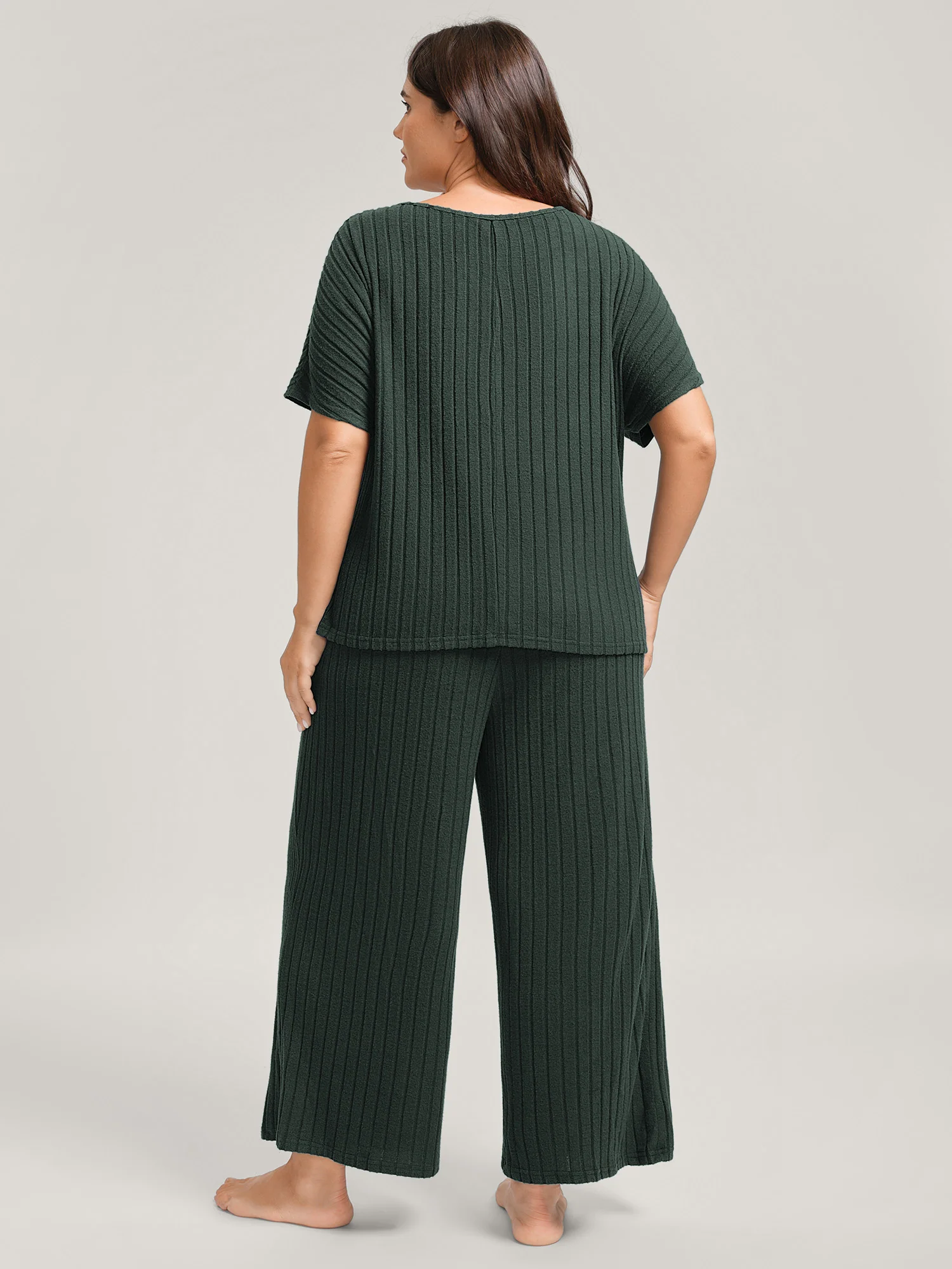 Stretchy Pit Strip Solid Loungewear Set - Image 14