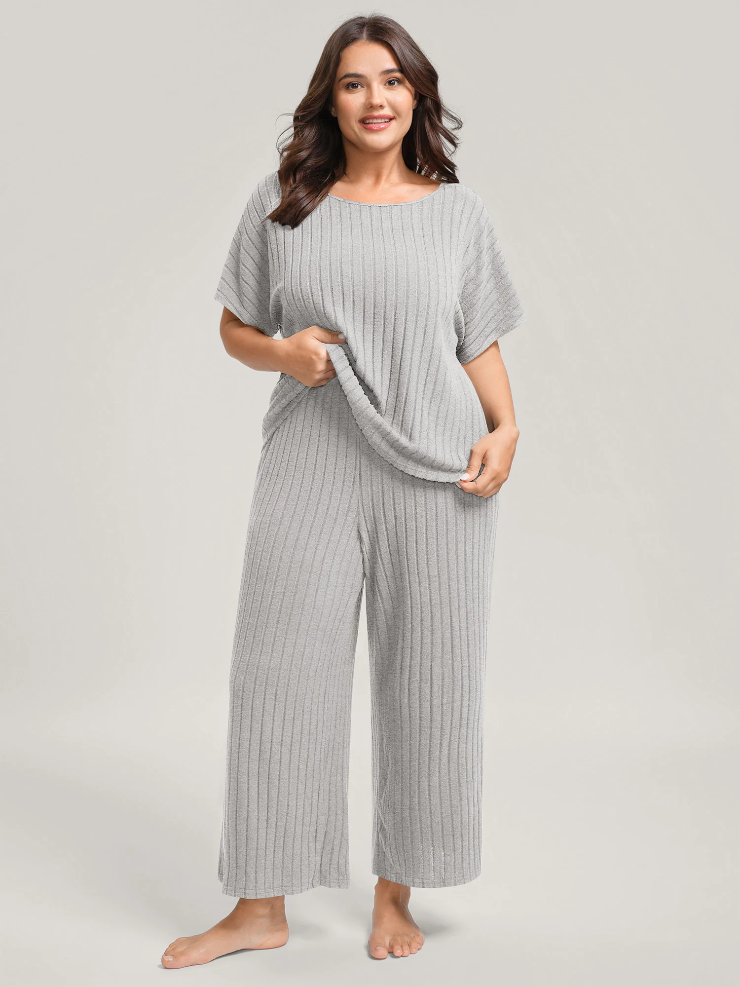 Stretchy Pit Strip Solid Loungewear Set - Image 15