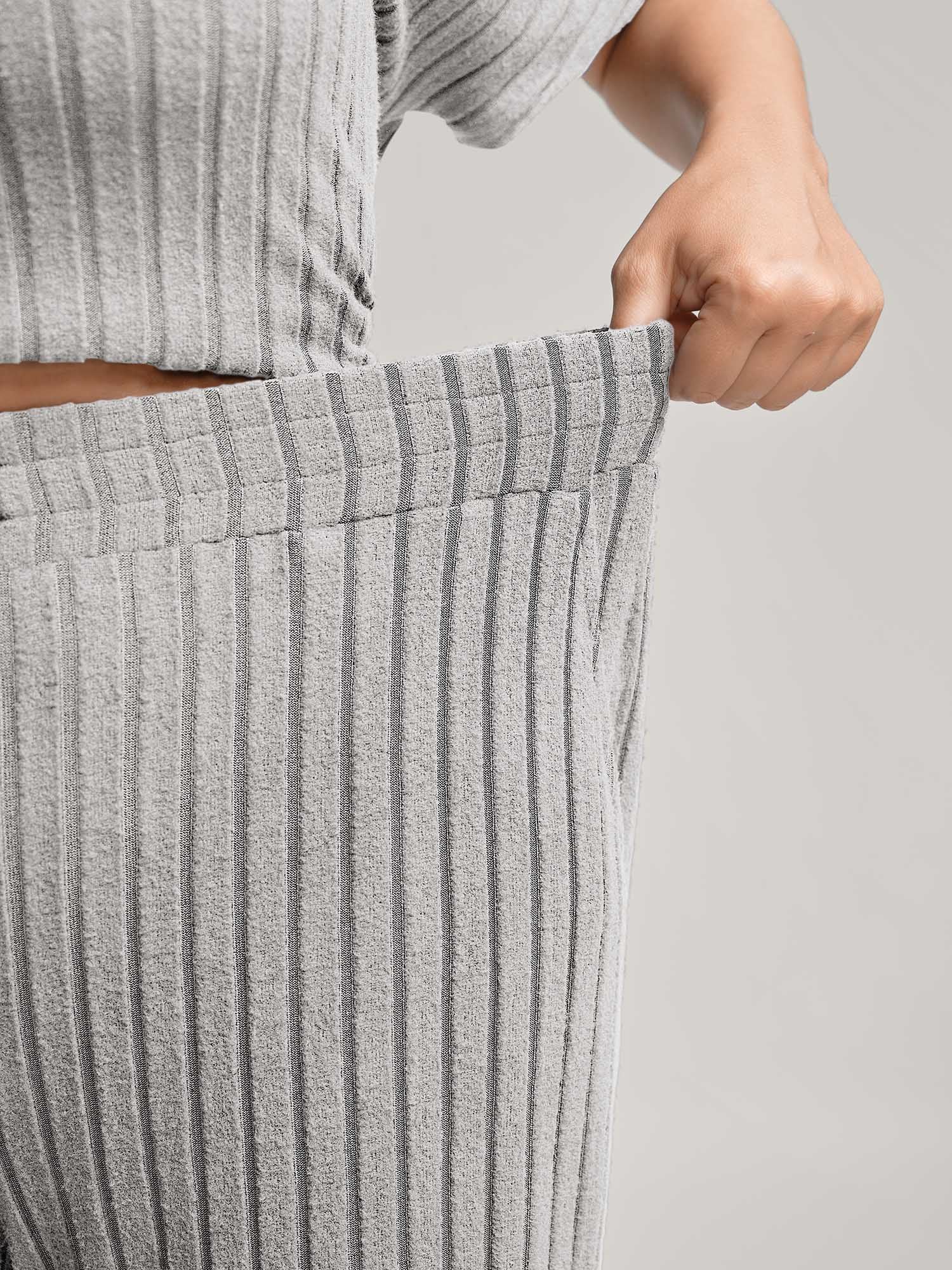 Stretchy Pit Strip Solid Loungewear Set - Image 19