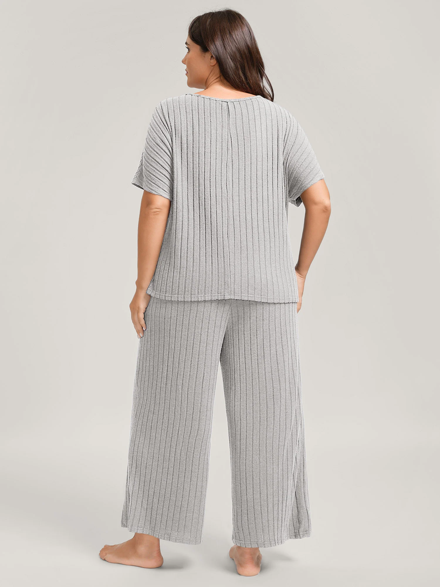 Stretchy Pit Strip Solid Loungewear Set - Image 21
