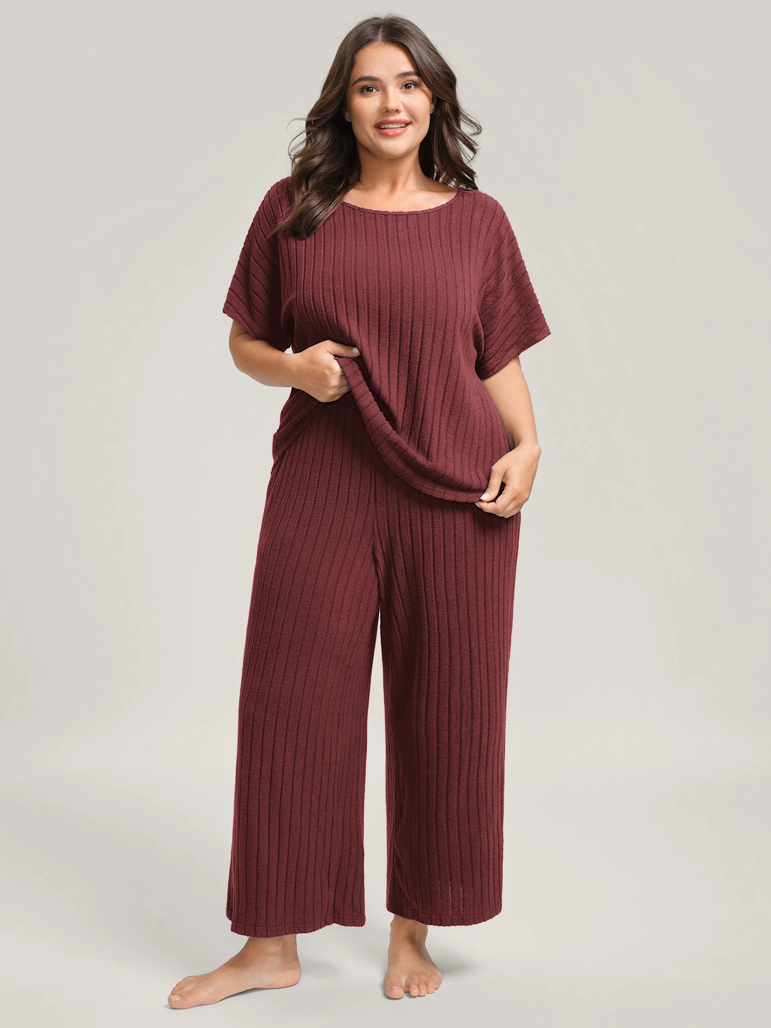 Stretchy Pit Strip Solid Loungewear Set - Image 28