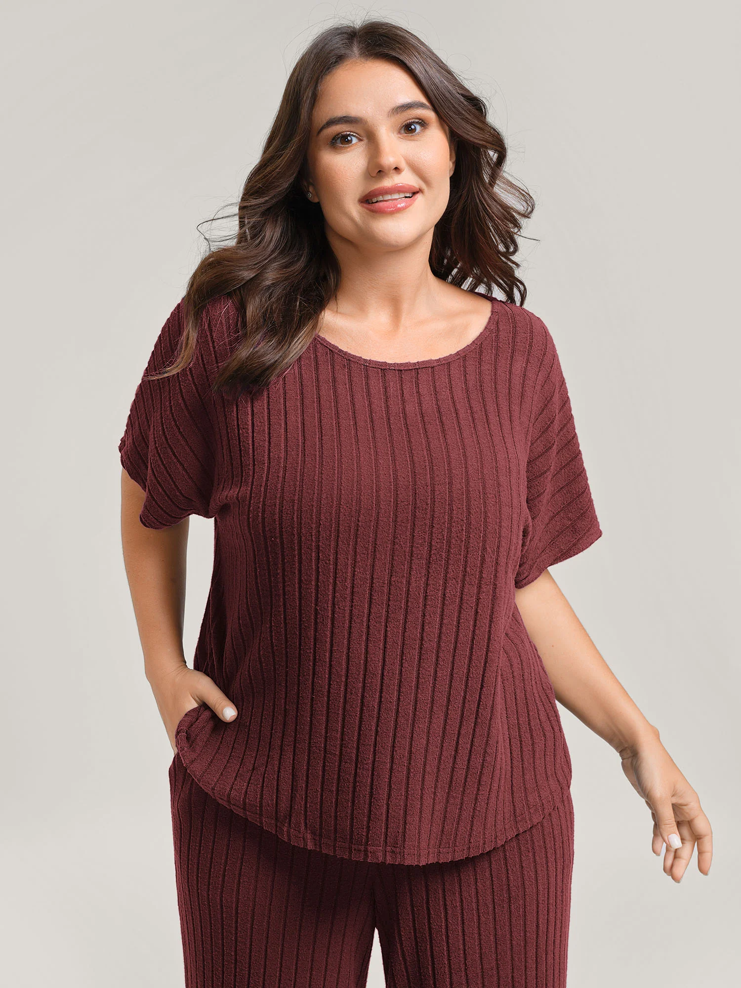 Stretchy Pit Strip Solid Loungewear Set - Image 30