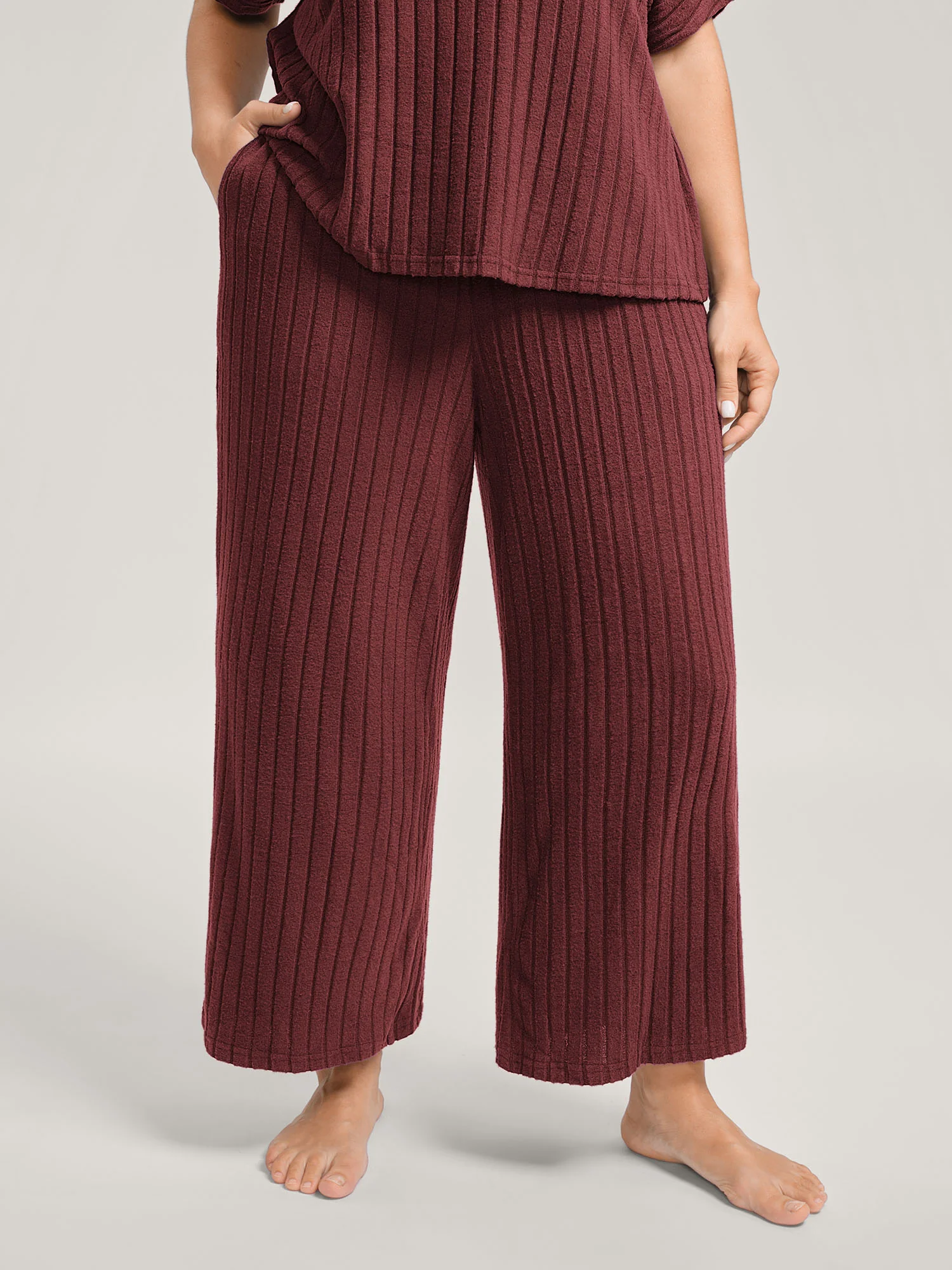 Stretchy Pit Strip Solid Loungewear Set - Image 31