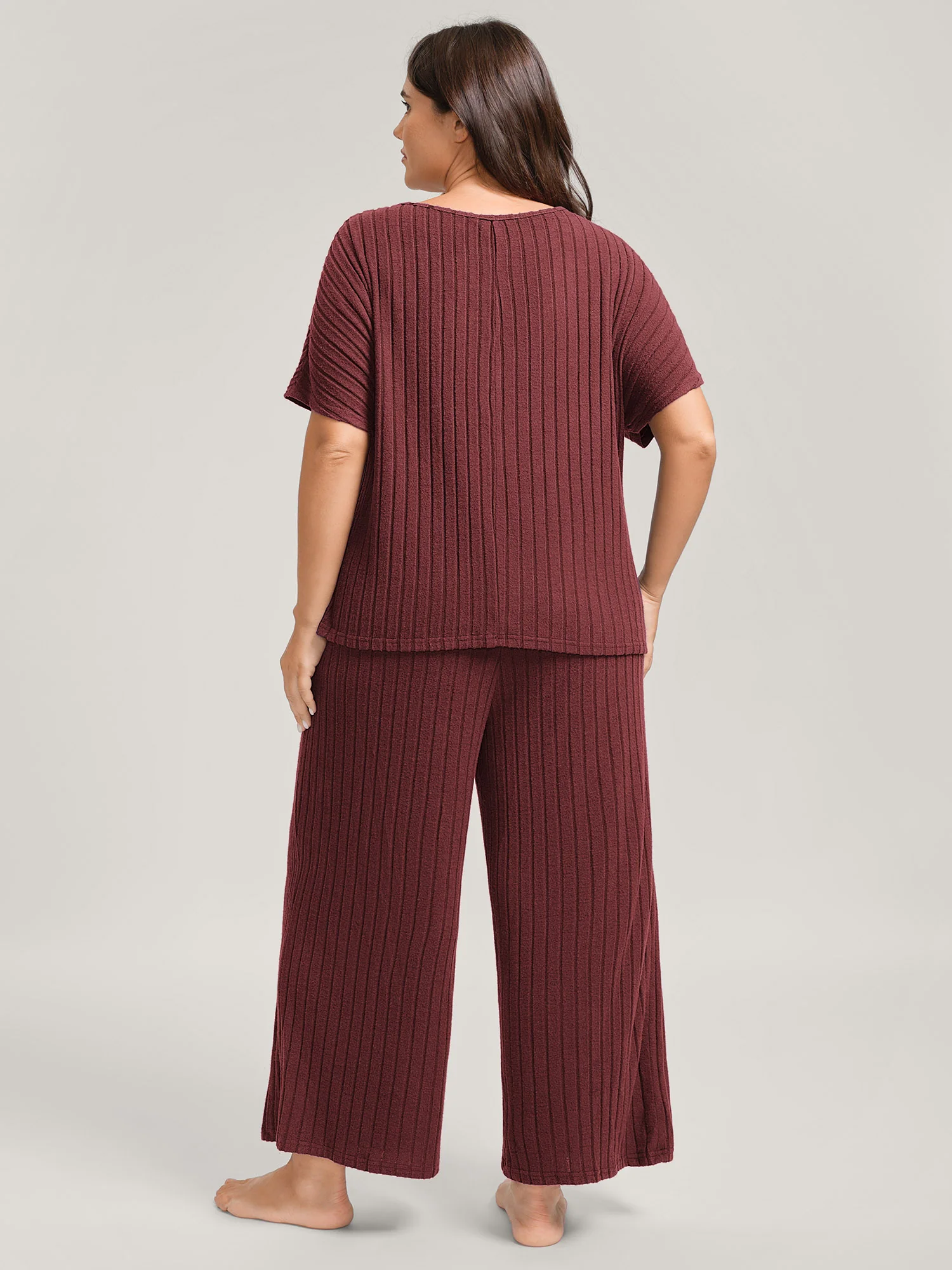 Stretchy Pit Strip Solid Loungewear Set - Image 34