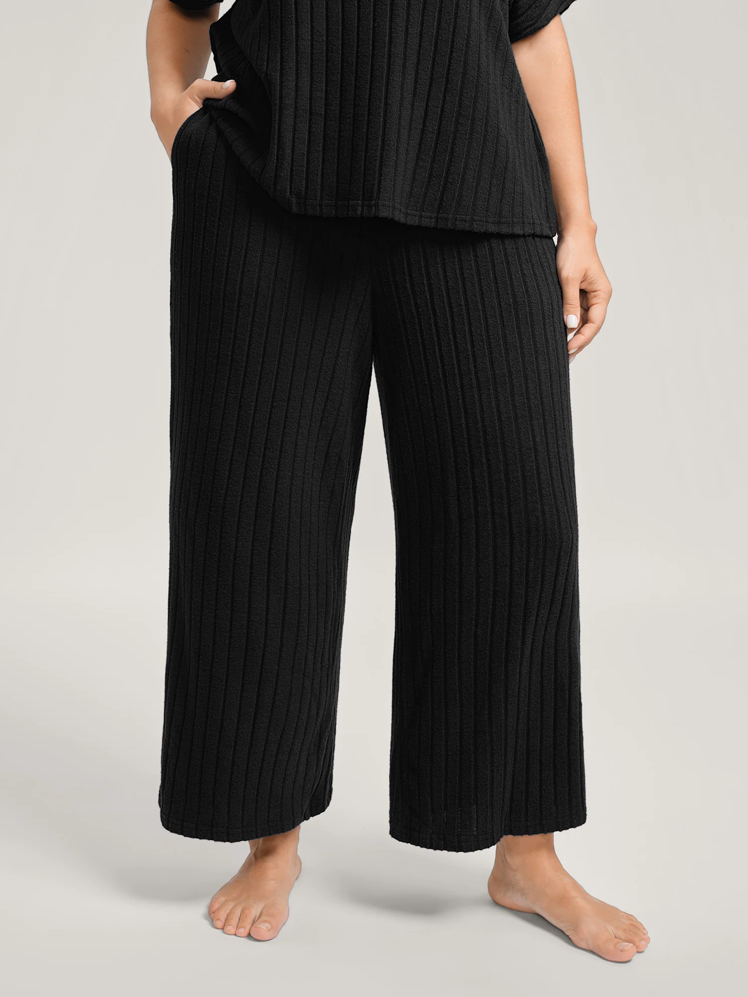 Stretchy Pit Strip Solid Loungewear Set - Image 4