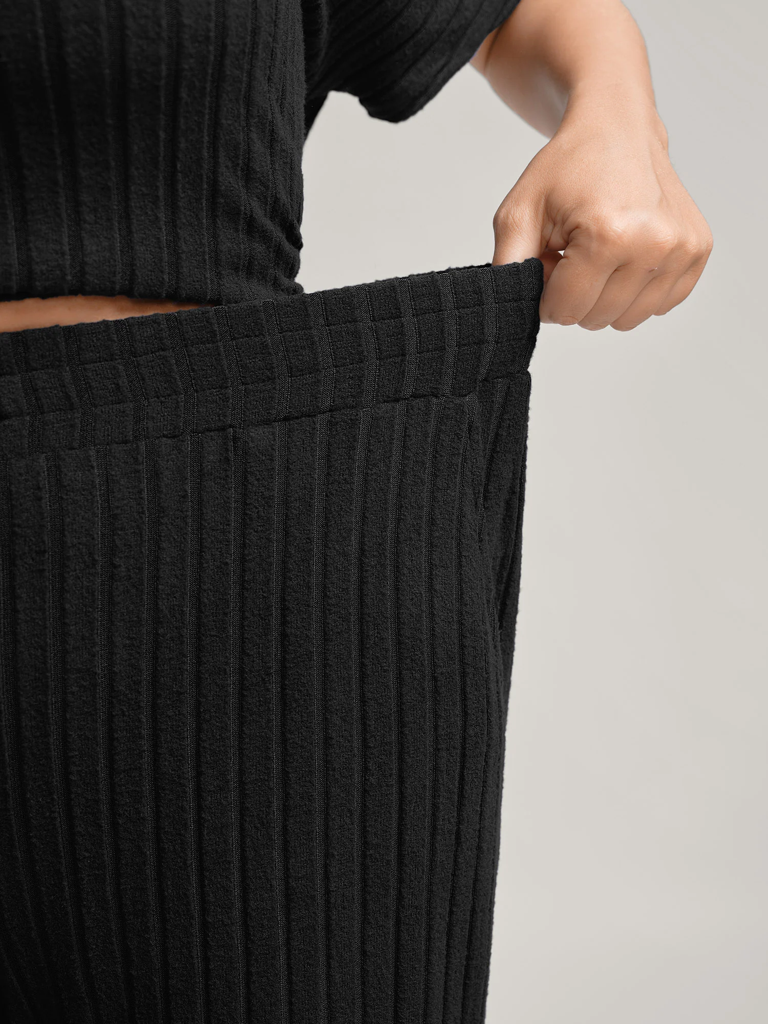 Stretchy Pit Strip Solid Loungewear Set - Image 5