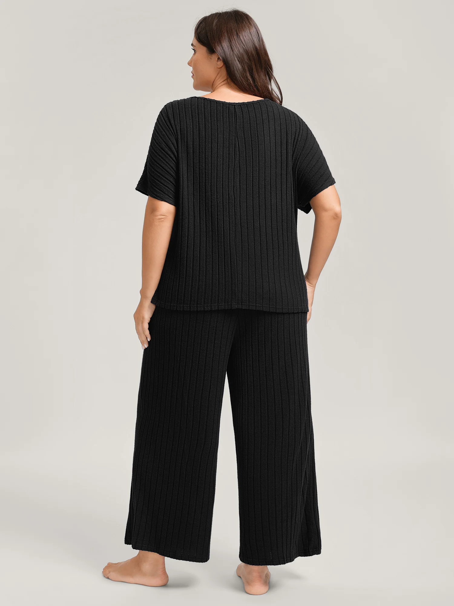 Stretchy Pit Strip Solid Loungewear Set - Image 7