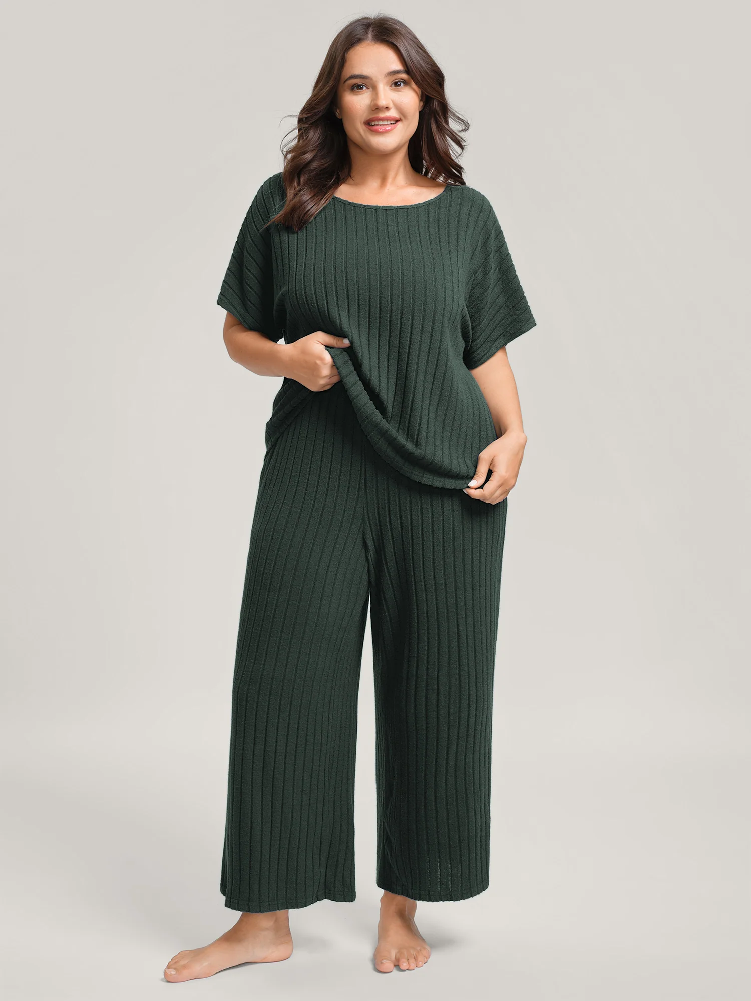 Stretchy Pit Strip Solid Loungewear Set - Image 8