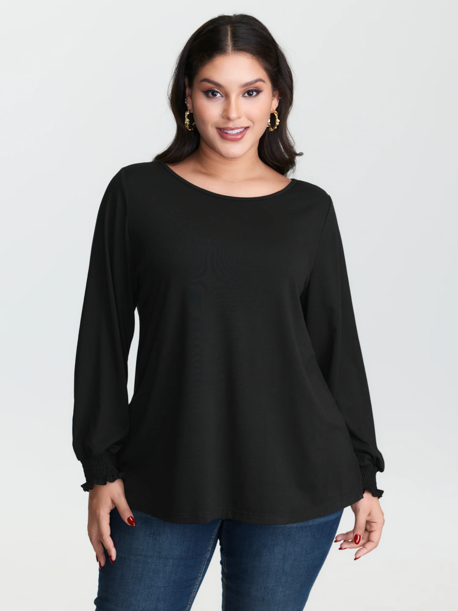 Stretchy Sequin Backless Shirred Cuff T-Shirt - Image 2