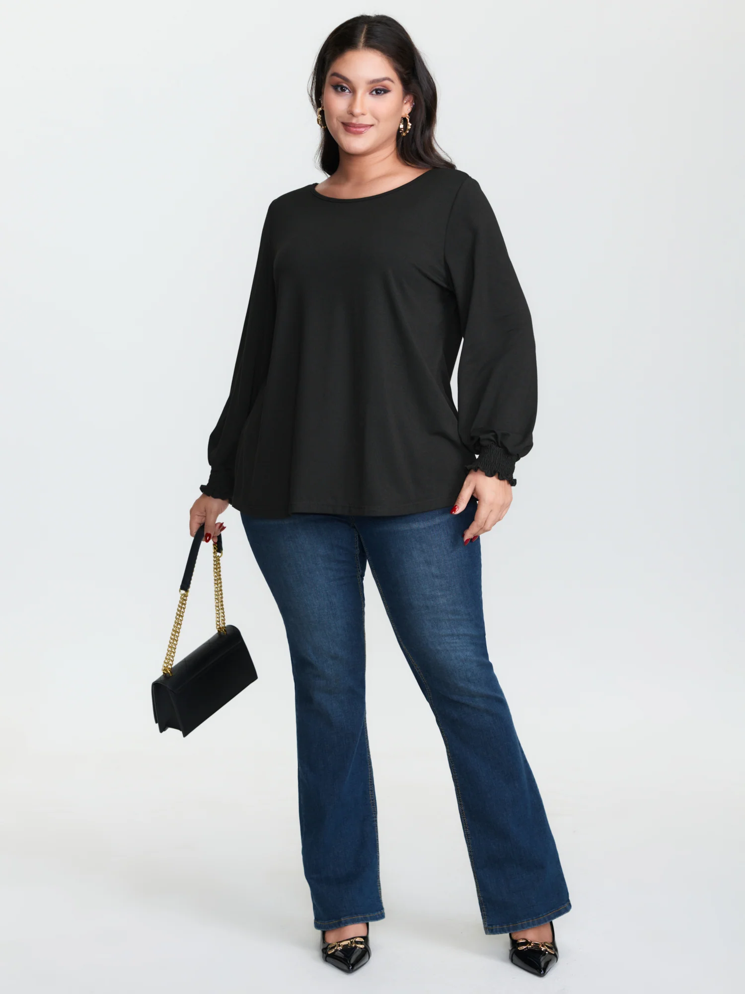 Stretchy Sequin Backless Shirred Cuff T-Shirt - Image 3