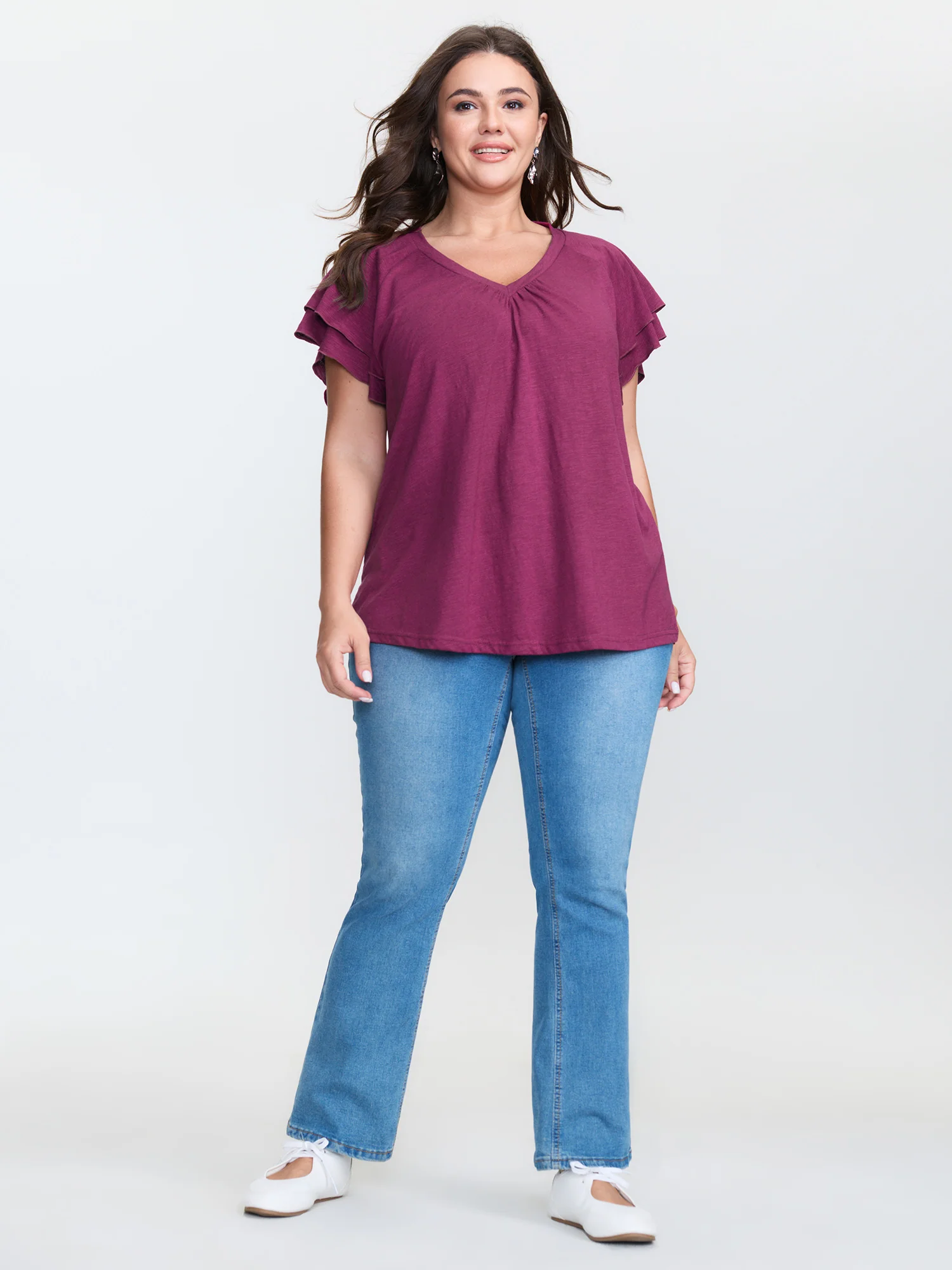 Stretchy Textured Flared Sleeve T-Shirt - Image 4