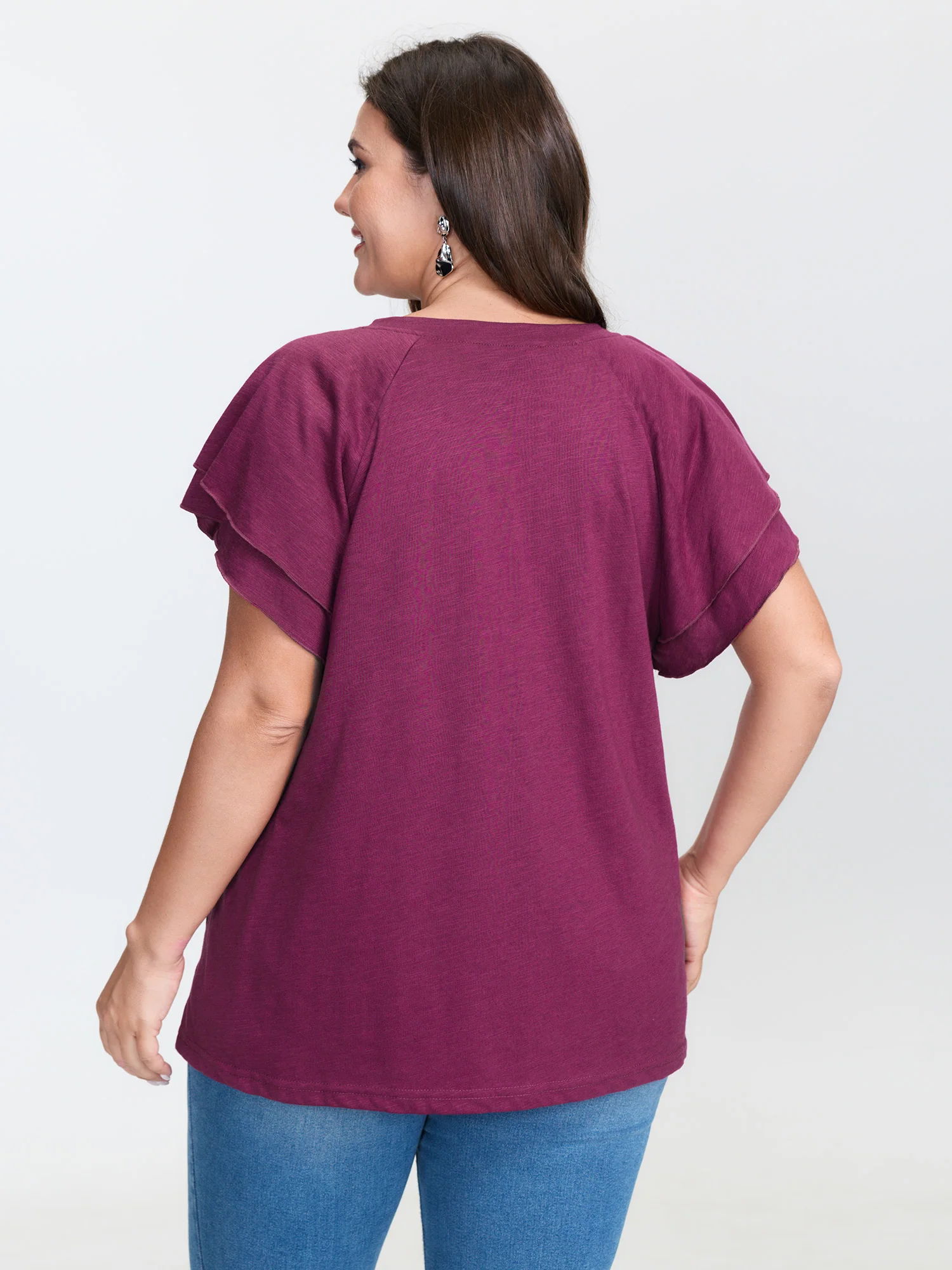 Stretchy Textured Flared Sleeve T-Shirt - Image 5