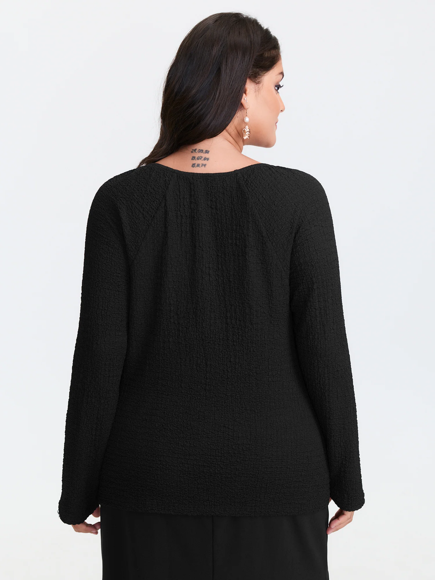 Stretchy Textured Lace Trim Fitted Knit Top - Image 6