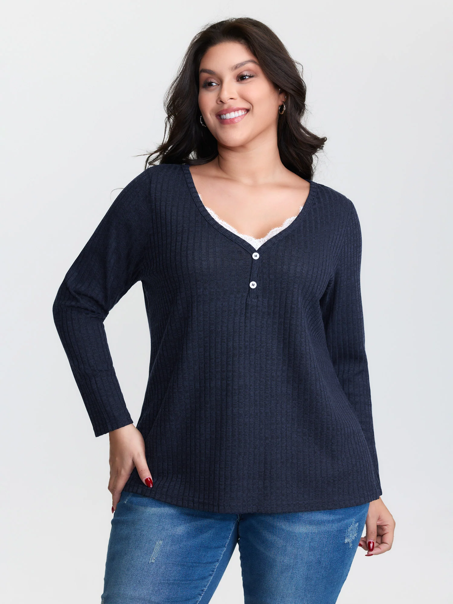 Stretchy V-Neck Curvy-Fit T-Shirt