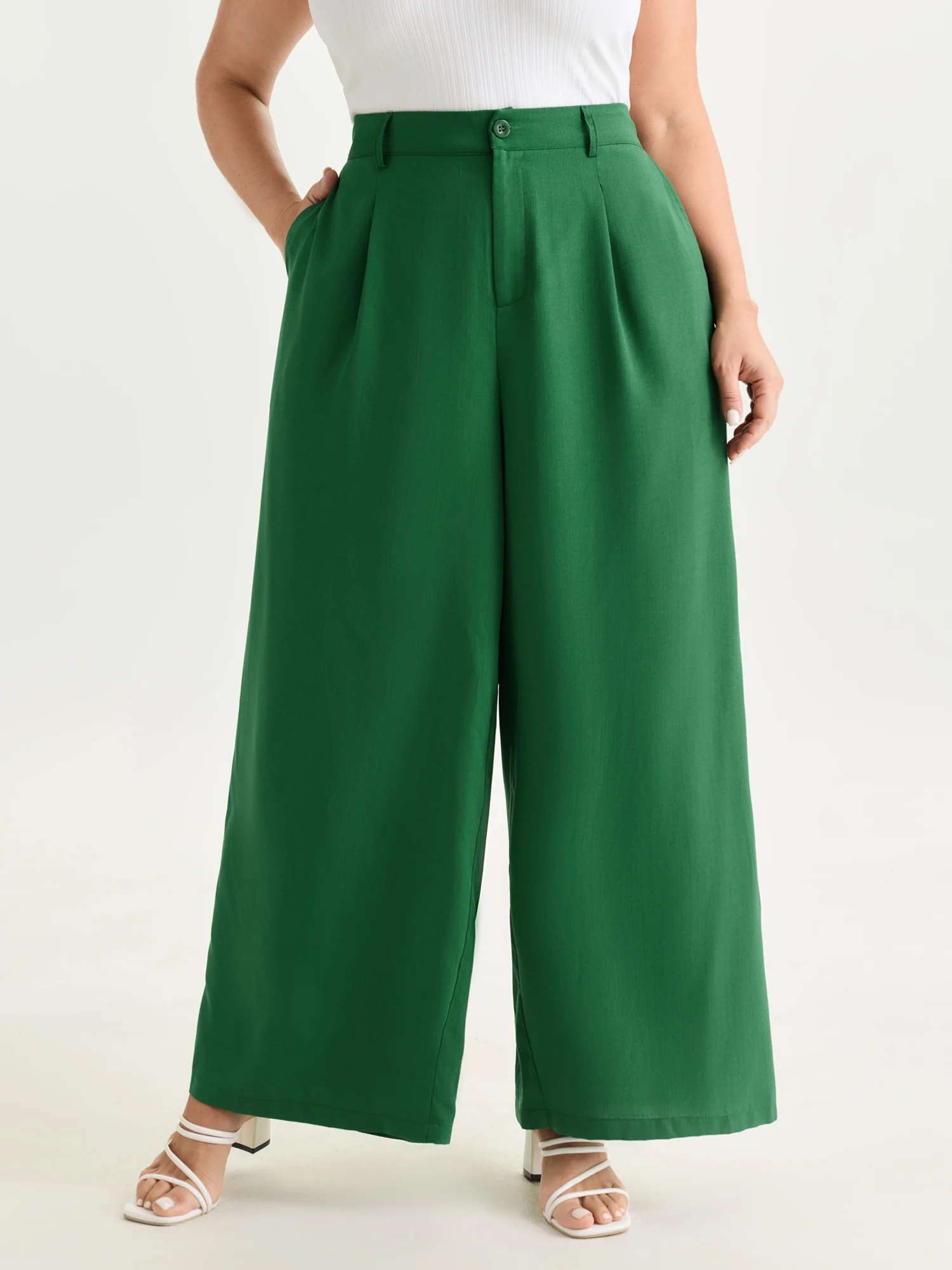 Stretchy Waist Pleated Straight-Leg Pants - Image 2