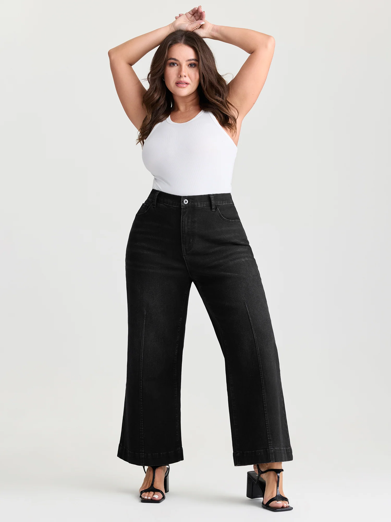 Back Elastic Waist High Rise Wide-Leg Jeans